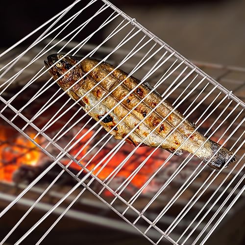 Miniatura 6 de GANAZONO Utensilios de parrilla Herramienta de barbacoa Clip de soporte de pescado Abrazadera de malla de acero inoxidable