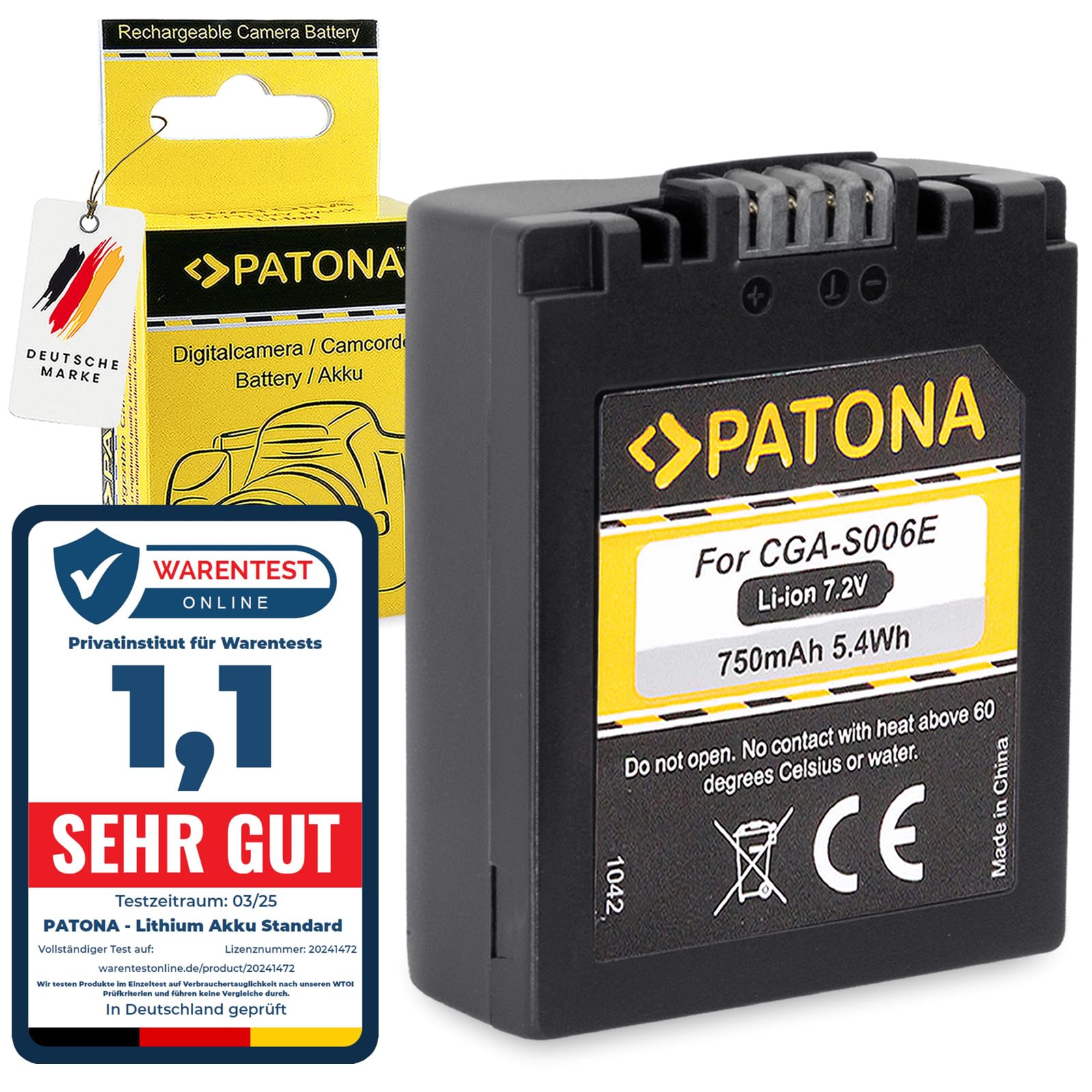PATONA CGA-S006E Batteria 750mAh compatibile con Panasonic Lumix DMC-FZ7 FZ8 FZ18 FZ28 FZ30 FZ35 FZ38 FZ50 DMC FZ 7 8 18 28 30 35 38 50 Leica V-Lux Lux 1 CGAS006E CGA CGR S006E S006 E