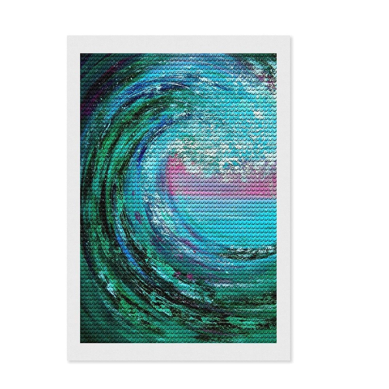 Junmoney Wave Full Drill Diamond Painting Kit 8"x12", Office Decor, for Beginners, Full Kit Included, Christmas Gift