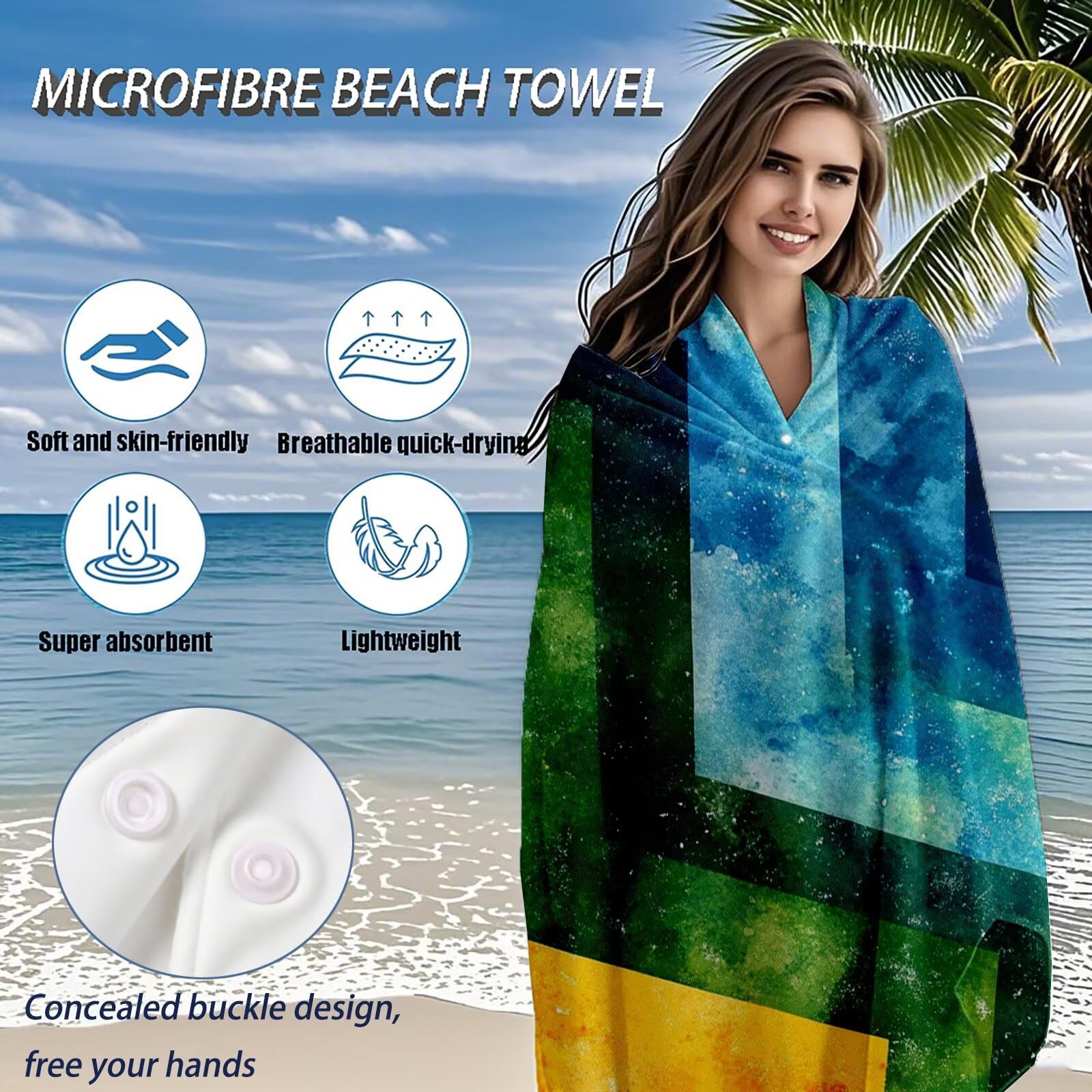 Telo Mare Microfibra, Telo Mare Grande 200x100 cm Set da 2, Antisabbia Asciugatura Rapida Assorbente Salvietta da Spiaggia Asciugamano per Palestra Piscina Viaggi Picnic, Regali Donna Moderno Q-675