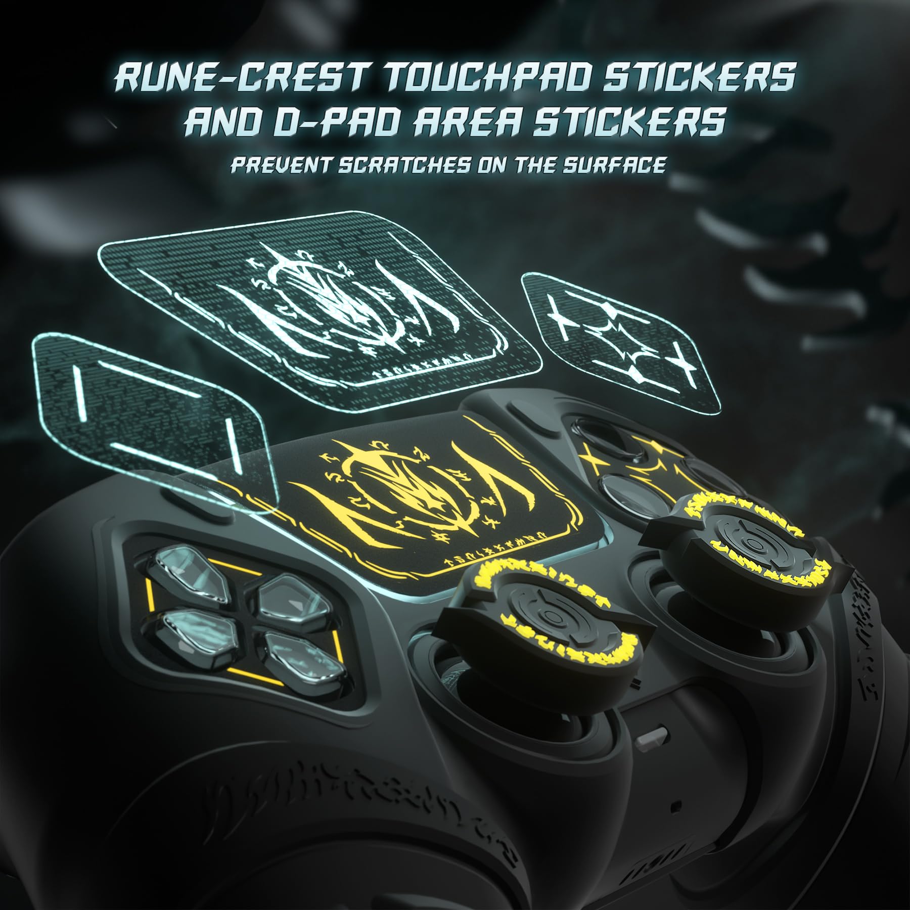PlayVital Silikonowa Nakładka do ps5 Kontroler z Joystick Caps,Protective Case z Sticker Touchpad i Naklejka na Obszar D-pada kompatybilna ze ps5 Stacją Dokującą-Czarna(Runy Edycja)