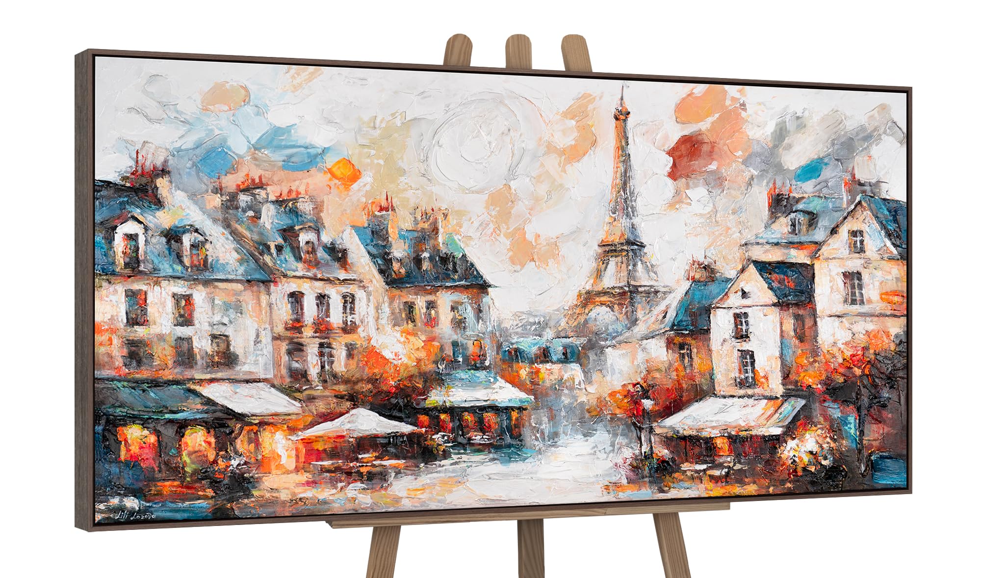 YS-Art Peinture de paysage Peintures acryliques sur toile Images modernes avec ensemble de cadre Tableau mural peint à la main Décoration de salon Véritable œuvre d'art 100x50 cm