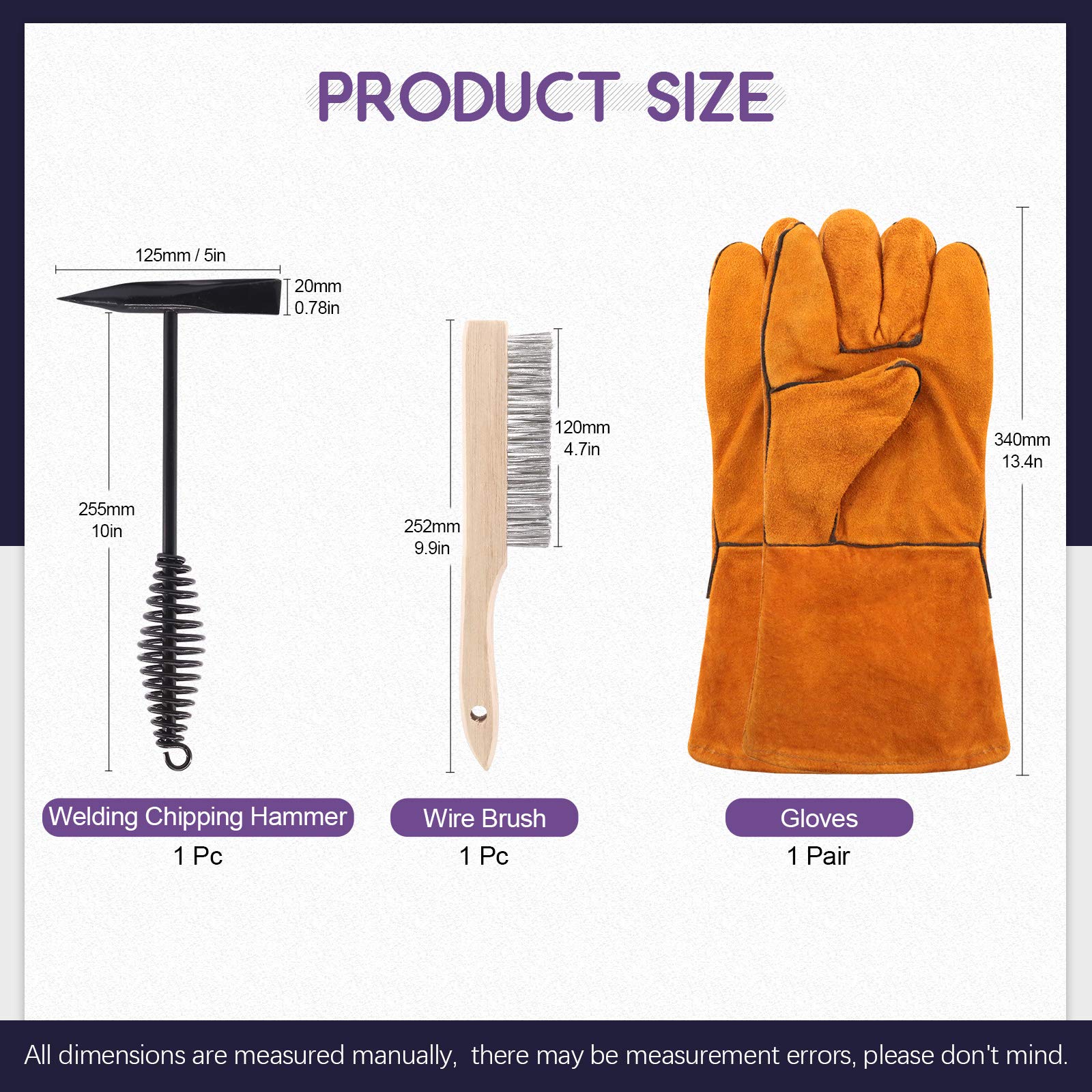 Swpeet 4 martelli da 25,4 cm per rimuovere scorie, con guanti da saldatura, 25,4 cm, con manico a molla in acciaio, per la pulizia e la rimozione delle scorie