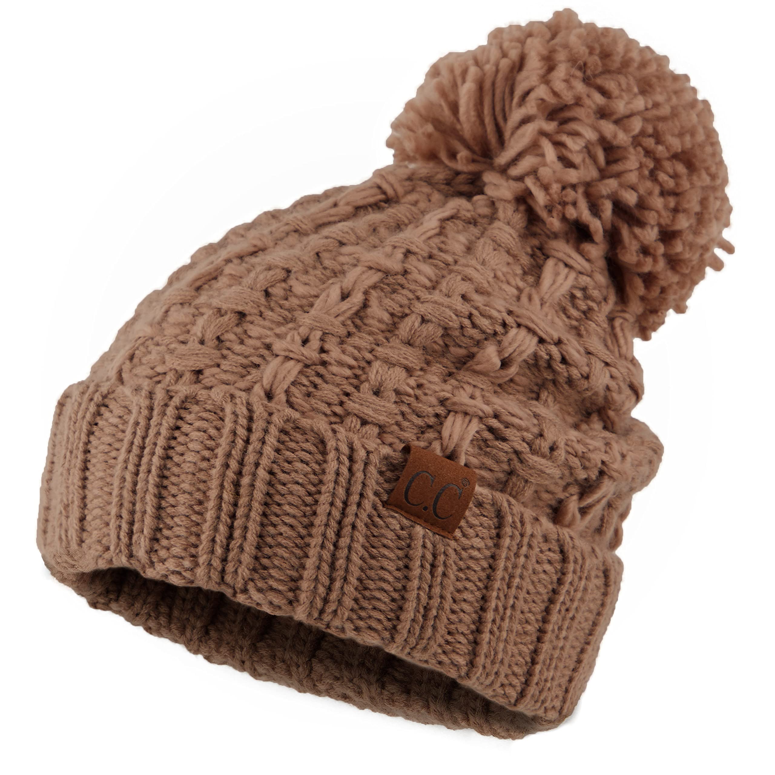 C.C Womens Winter Slipstitch Pom Beanie Hat (HAT-889) (Taupe)