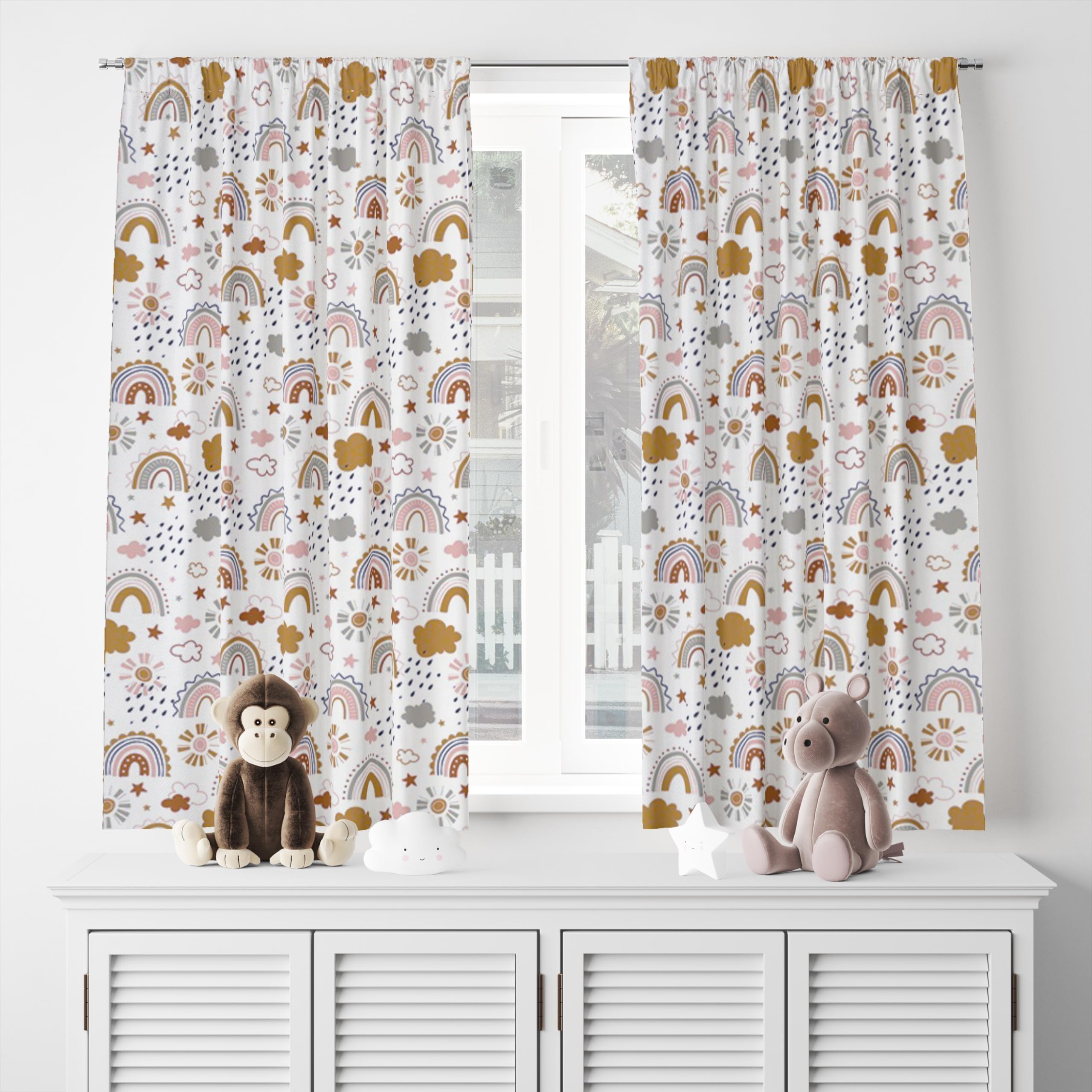 ggaimwf Rainbow Curtains Pencil Pleat Sun Clouds Hobo Style Rainbow Curtains Kids Bedroom Window Treatment for Child Girls Living Room Nursery Cafe Interior Divider Curtain Tier 107x215cm 2 Panels - Image 3