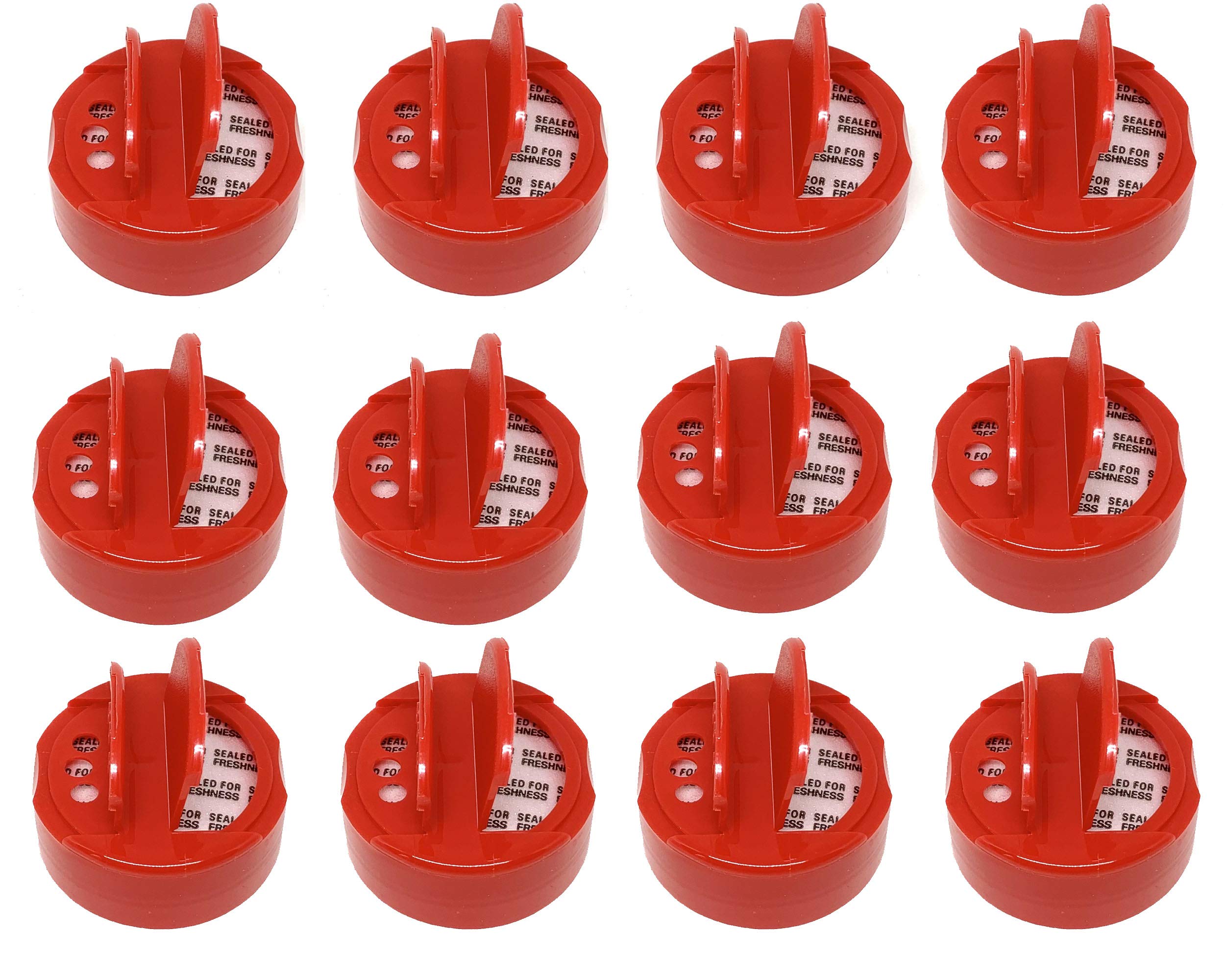 Jarming Collections 4 Oz Miniature Storage Jar Spice Lids - Plastic Pour & Shaker Lids For Mini Jars - Fits 4 Oz Jars - 48mm - Made in the USA (12 pcs., Red)