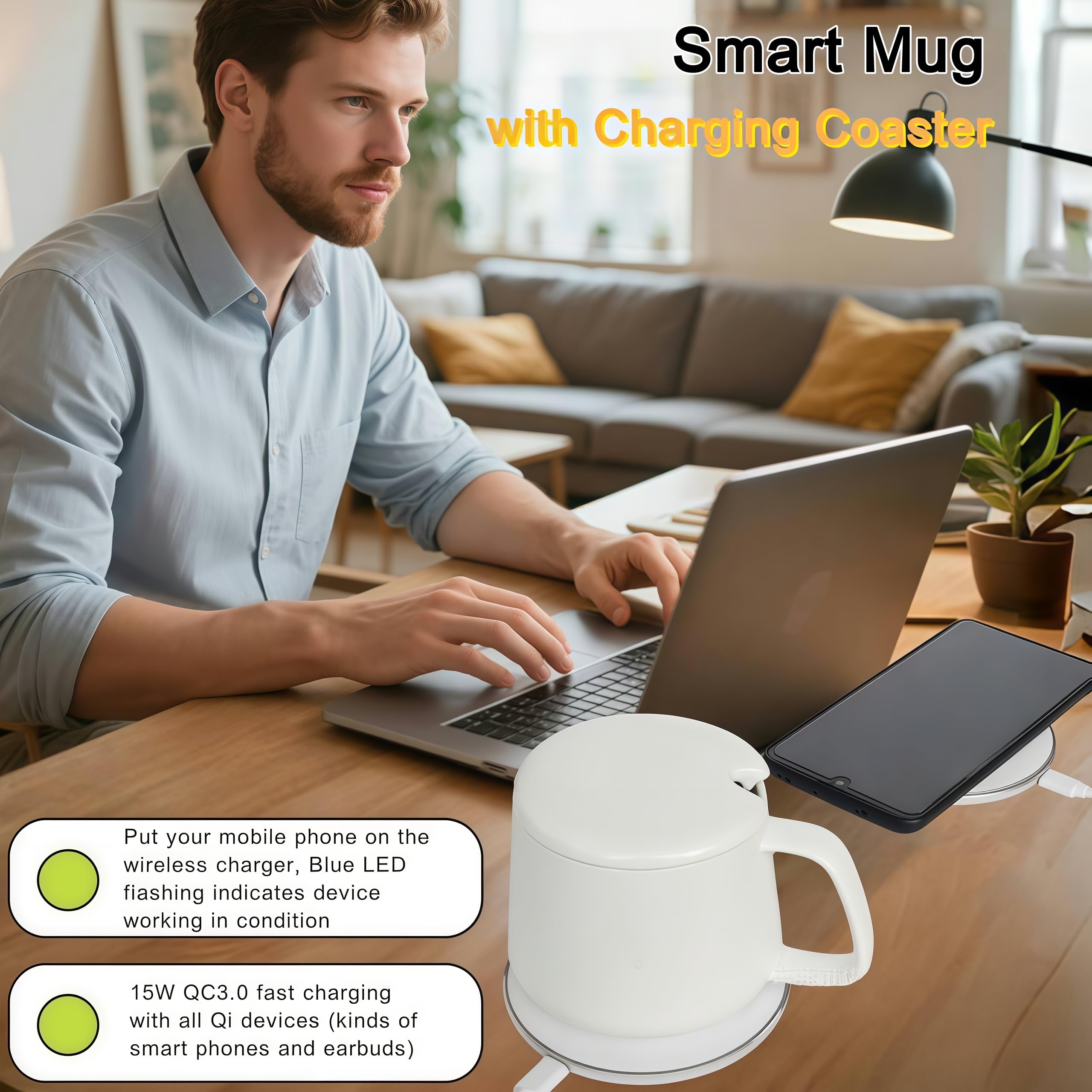 Coffee Warmer Mug Temperature Control Mug 2nd Generation, 13 Oz Smart Mug, Self-Warming Coffee Mug Precise 2025 Upgraded Self Heating Coffee Mug Warmer for Every Occasion?White?