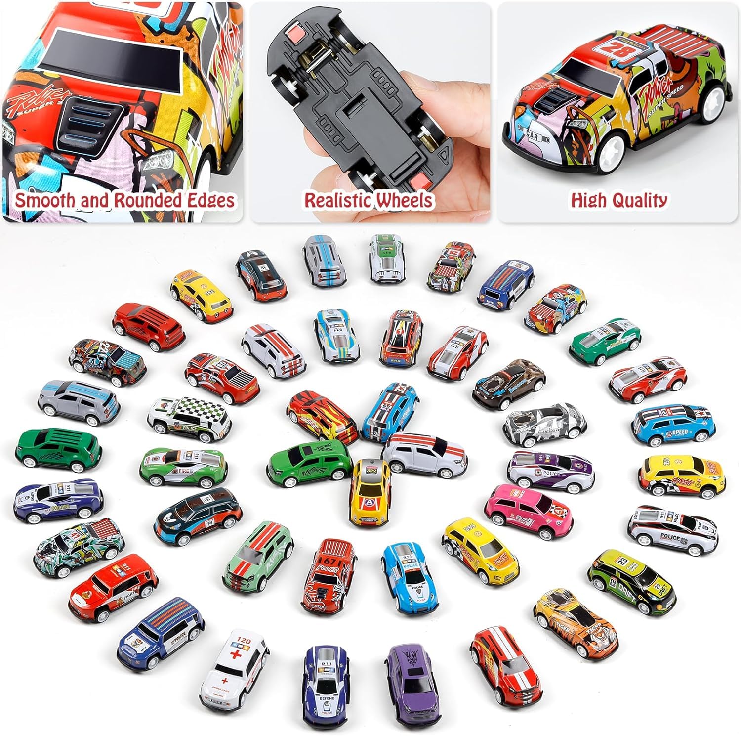 Toy Cars for Kids, 48 Pull Back Race Cars Toys, Container Storage Box, Die Cast Metal Tay Car Set, Racing Pattern, Race Car Party Favors, Small Caar for Boys Girls Toddlers 3-8 Years Old.(D) 4