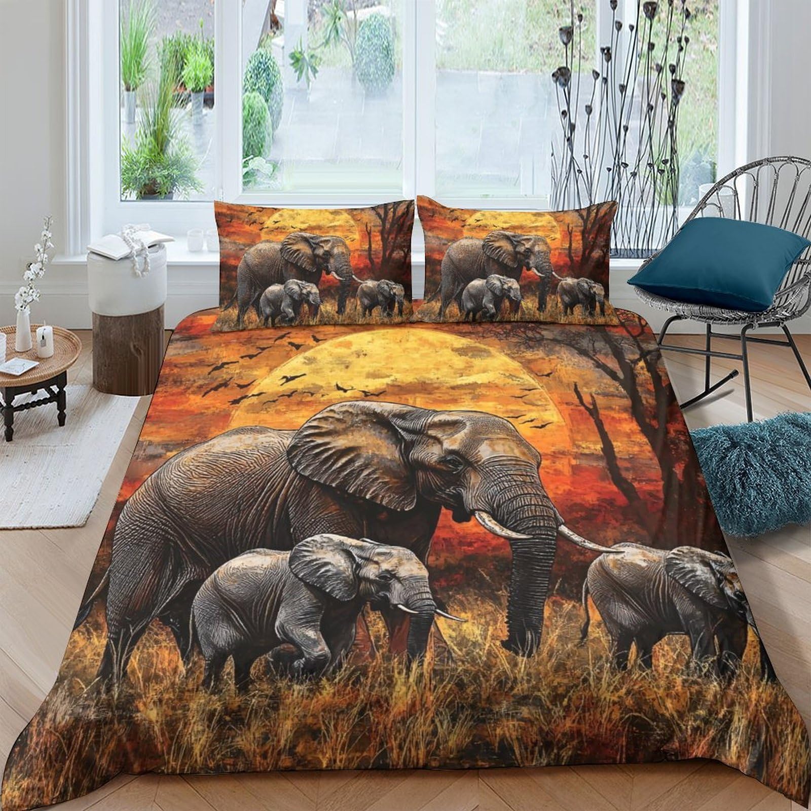 Ctjqhvkz Style-10 3D Printed Sunset Elephant Family Fitted Sheet Microfiber Soft Anti-Slip African Wildlife Mattress Cover For Bedroom Decor Single（135X200cm）