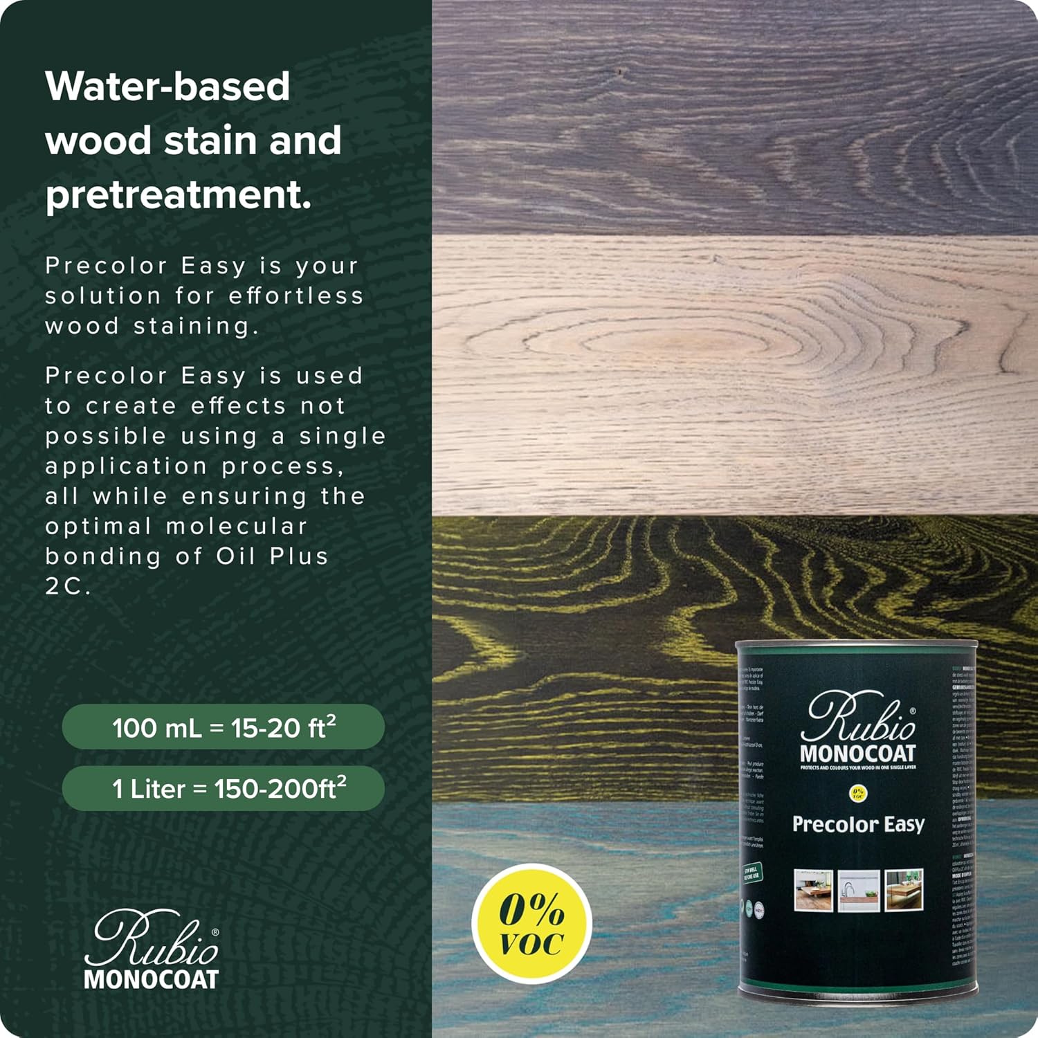 Rubio Monocoat Precolor Easy, Indoor Water-Based Wood Stain & Pre-Treatment, 200 ft² - Intense Black | Quick-Dry, Eco-Friendly Pre-Color Bonding Stain for Indoor Use with Oil Plus 2C | 1 Liter