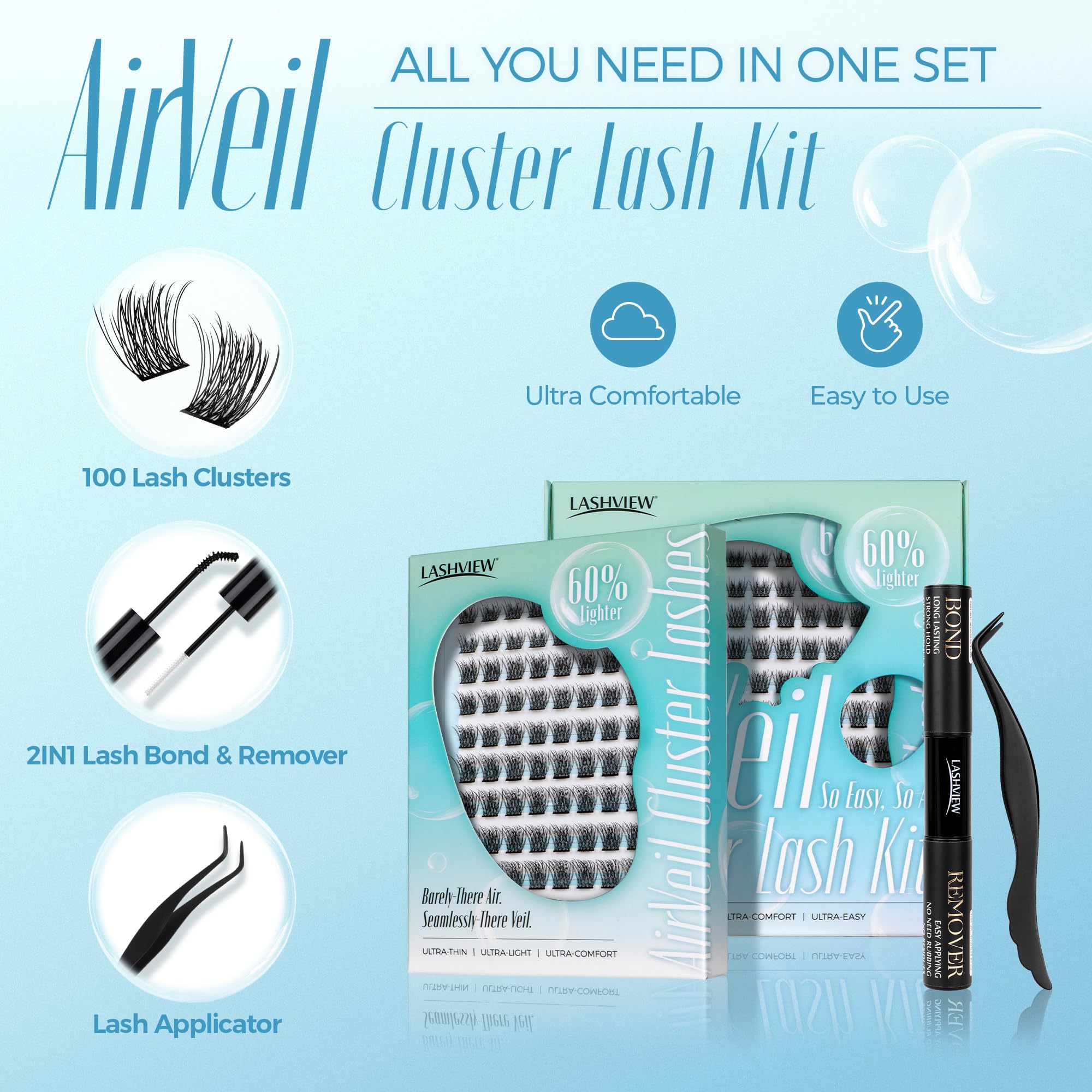 LASHVIEW DIY Eyelash Extension Kit, Cluster Eyelash Extensions with Lash Bond and Remover - Image 3