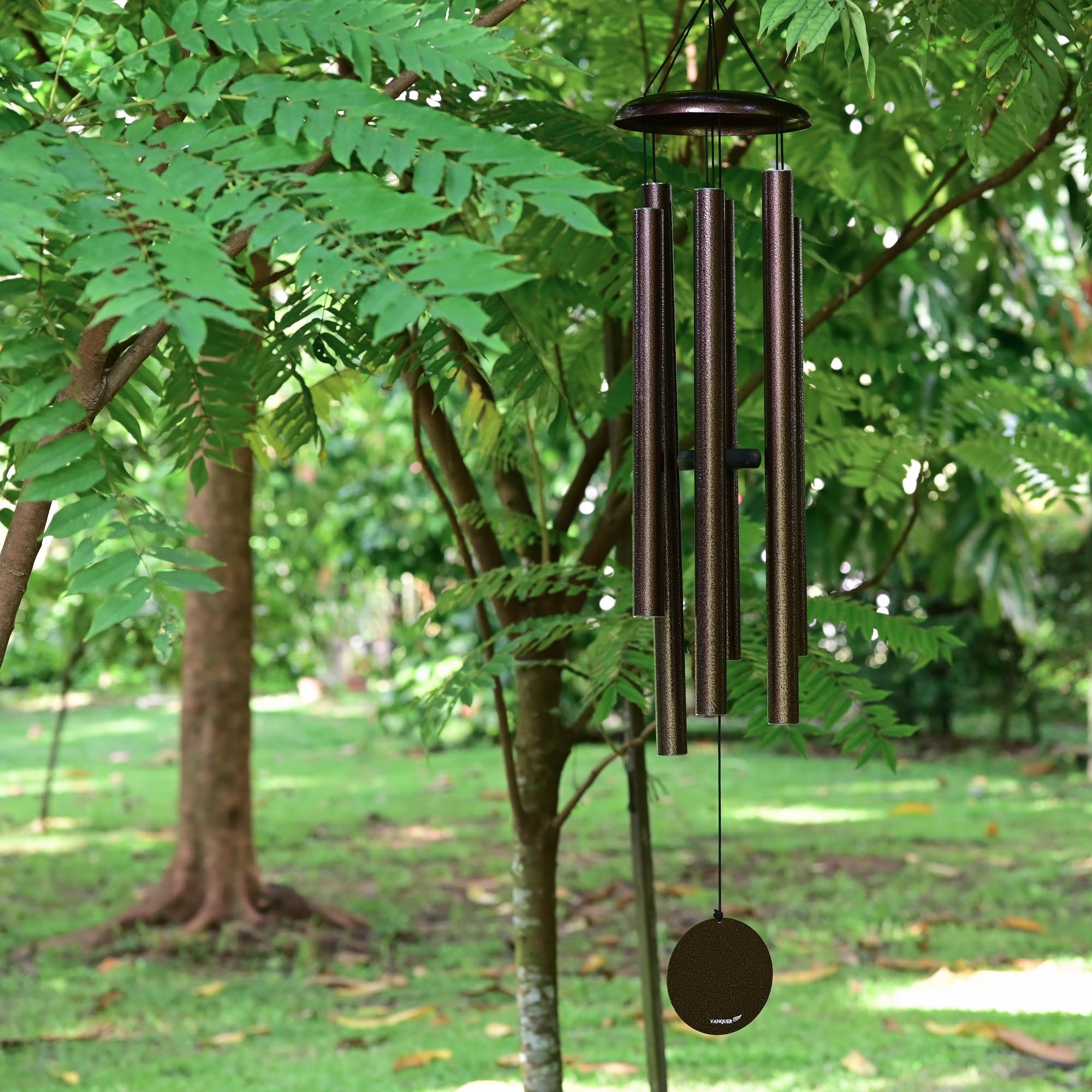 Vanquer Großes Windspiel für den Außenbereich, tiefer Ton, 121,9 cm, für den Außenbereich, tiefes Klangspiel, Windspiel, Gedenk-Windspiel, Beileidsgeschenk, Garten, Terrasse, Heimdekoration, Bronze
