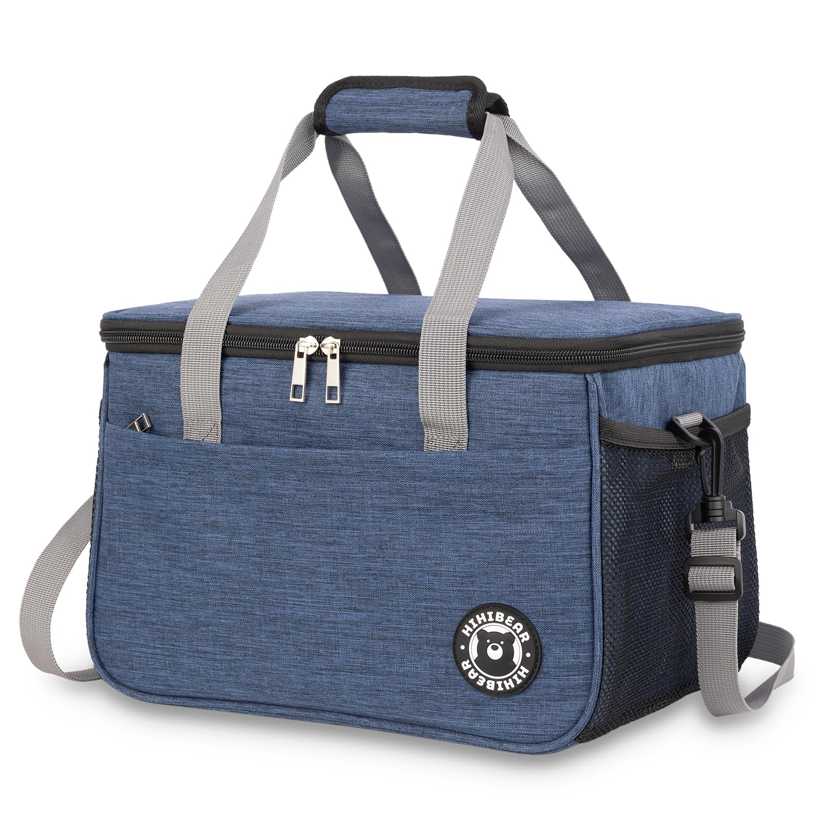 HIHIBEAR Insulated Lunch Bag, [ Leak Resistant PEVA Lining ] Cool Bag Foldable, Double Handle Thermal Pack Lunch Bag for Bento Work Picnic (Blue, 16L)
