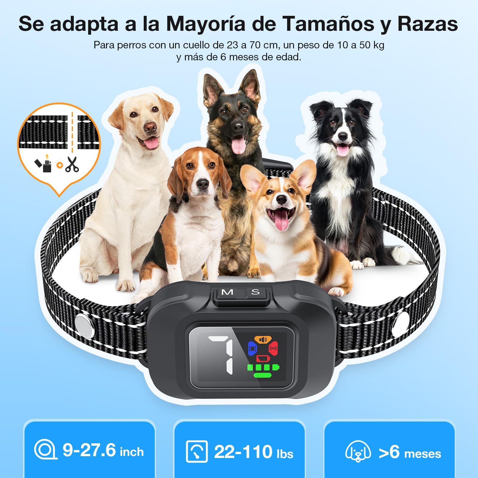 RUXAN Collar Adiestramiento para Perros - Antiladridos para Perros Ultrasonidos, 6 Modos De Eficiente, 7 Niveles De Sensibilidad Ajustables, Adecuado para Perro Grandes y Pequeños, Bark for Dogs