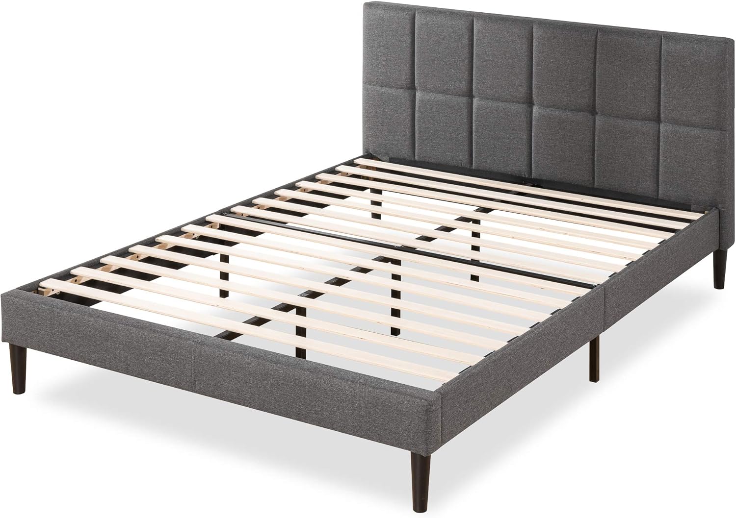 ZINUS Lottie Upholstered Platform Bed Frame with Short Headboard, Mattress Foundation, Wood Slat Support, No Box Spring Needed, Easy Assembly, Grey, King