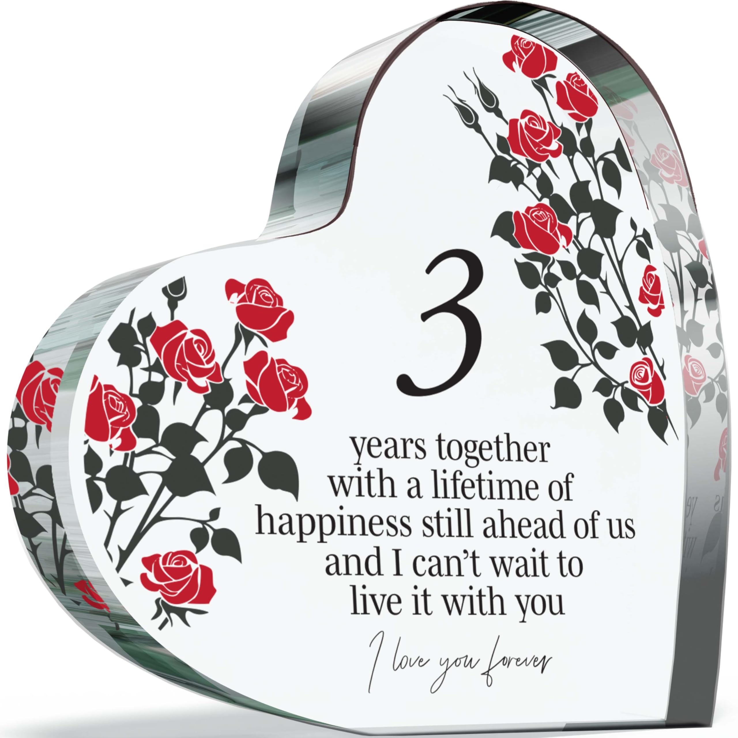 3rd Anniversary Plaque Gifts for Wife Husband - 3 Years Together - I Love You Forever Romantic Acrylic Heart Gift For Women Men, 100mm x 100mm Present For Couples Third Anniversaries