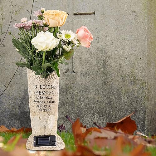 Miniatura 7 de Florero de cementerio conmemorativo solar con LED para decoración de tumbas de cementerio frescoartificial, florero de estatua de ángel con picos
