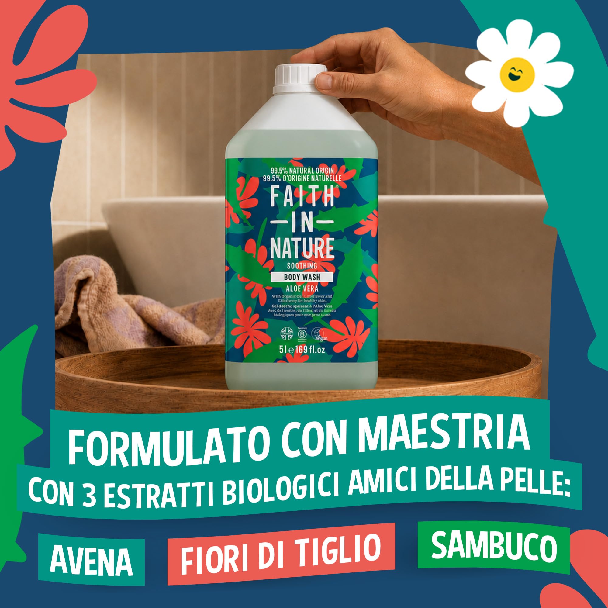 Faith In Nature Gel Doccia Naturale all’Aloe Vera, Lenitivo, Vegano e Cruelty Free, Senza SLS e Parabeni, Ricarica da 5 L