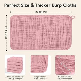 Unnivoll Muslin Burp Cloths for Baby 100% Cotton Burping Cloths for Boys Girls Large 20\'\'X10\'\' Extra Soft and Absorbent 12 Pack - Bean Paste