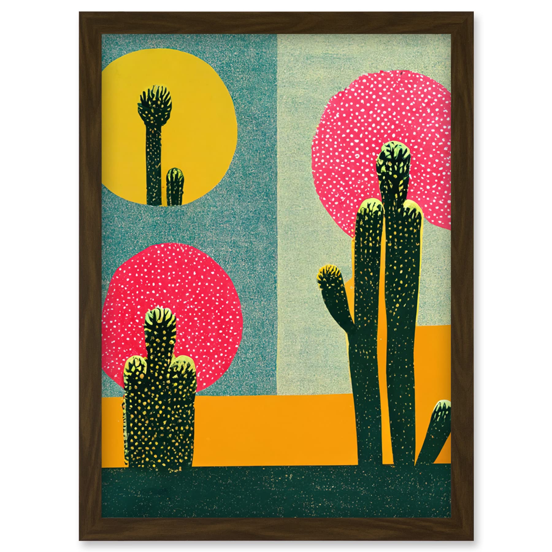 Wee Blue Coo Surreal Pop Art Cholla Desert Cactus Artwork Framed Wall Art Print A4