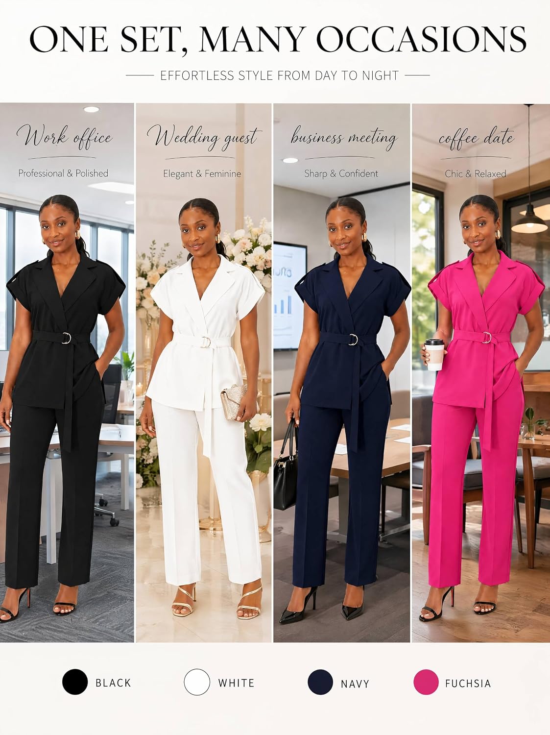 Salimdy Women's 2 Piece Pant Suits Business Casual Outfits Dressy Blazer Vest and Pencil Pants Work Set