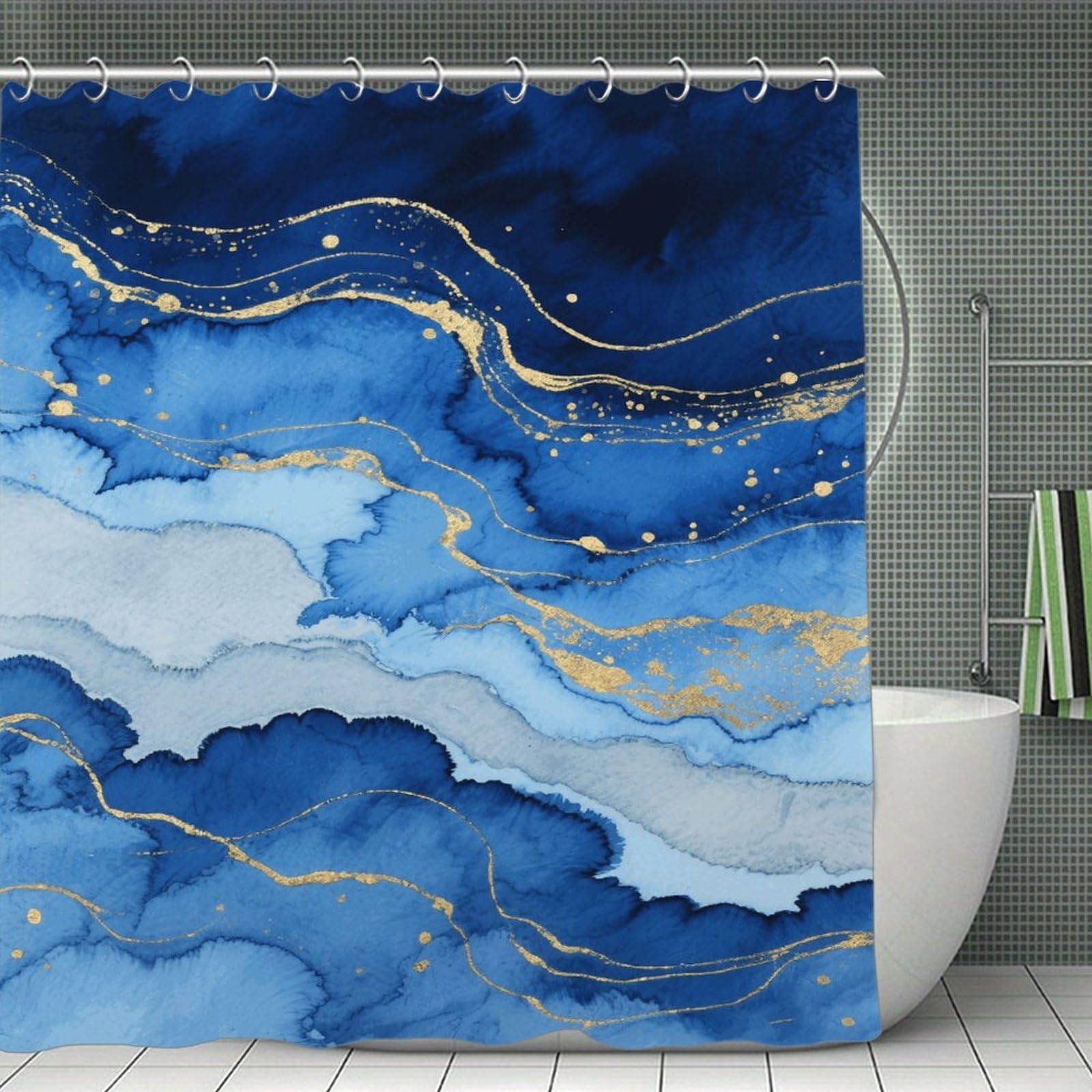 VstaDank Abstract Blue Marble Watercolor Bath Curtain Elegant Heavy Duty Shower Curtains 70x70 in Rustic Farmhouse Cloth Shower Curtains Neutral Modern Bath Curtain for Bathroom