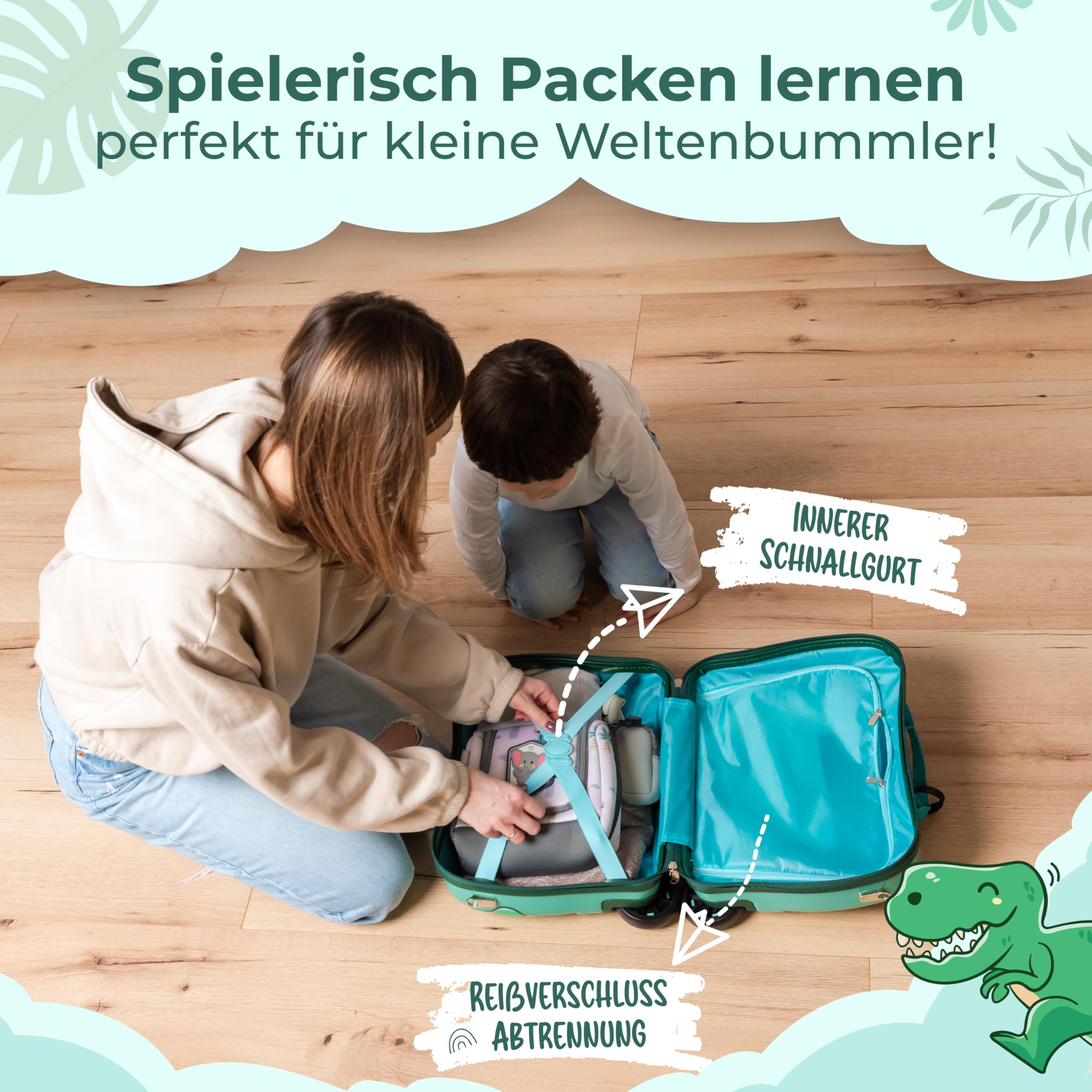 Kinderkoffer zum Draufsitzen als Kinderkoffer Handgepäck & Ersatz für Kindertrolley Jungen - Kinder Reisekoffer für Jungen - Kindergepäck mit Rollen