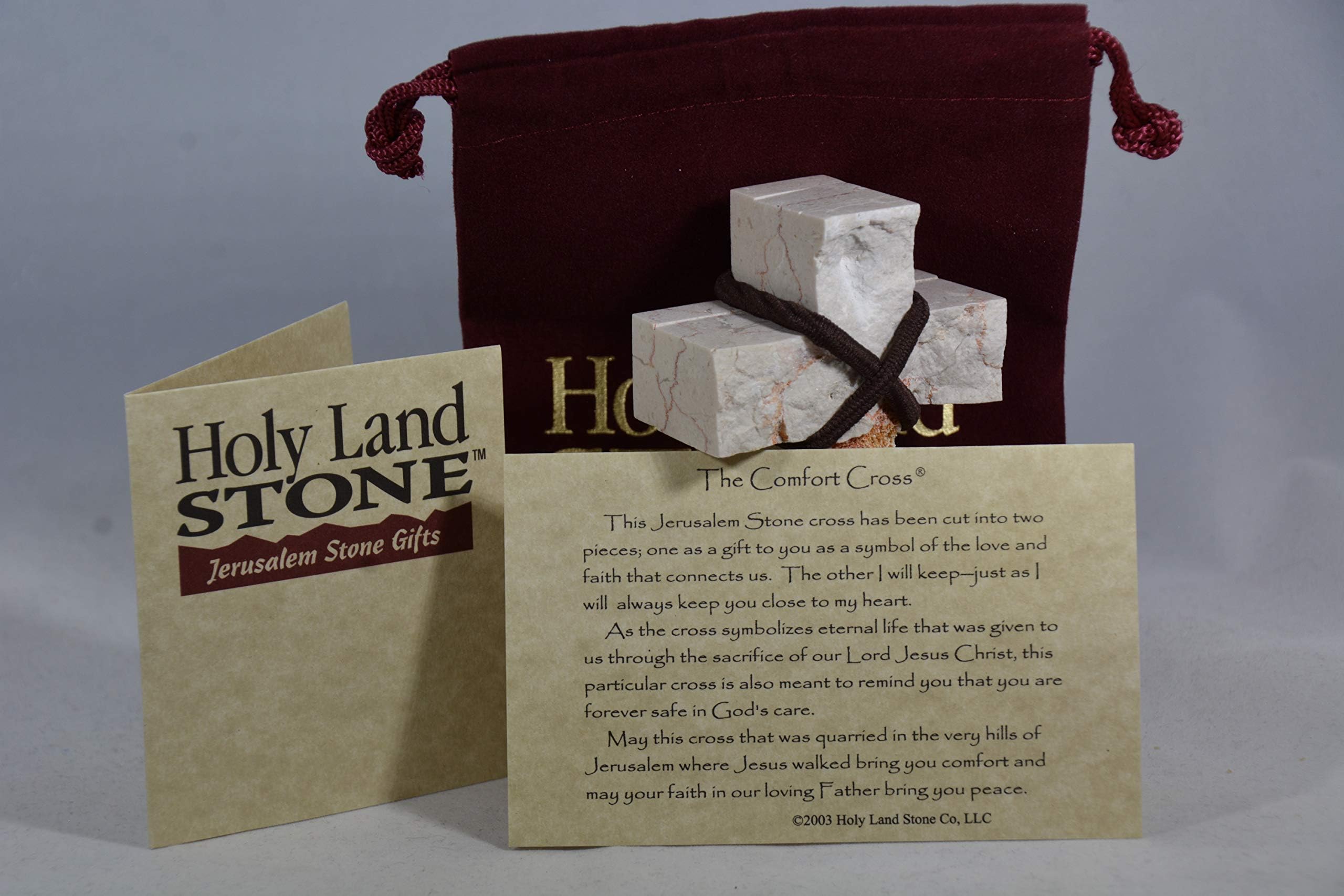 OKEPS Hxeredue YuanKanJu Comfort Cross - The Authentic 4" Tall Chiseled Jerusalem Stone Cross Gift for Bereavement