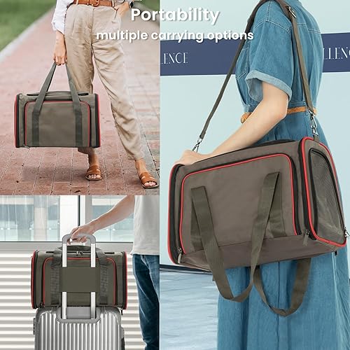 Vista 56 de Petsfit transportador de perros expandible para viajes con colchoneta de lana, aprobado por la mayoría de las aerolíneas, transportador de mascotas