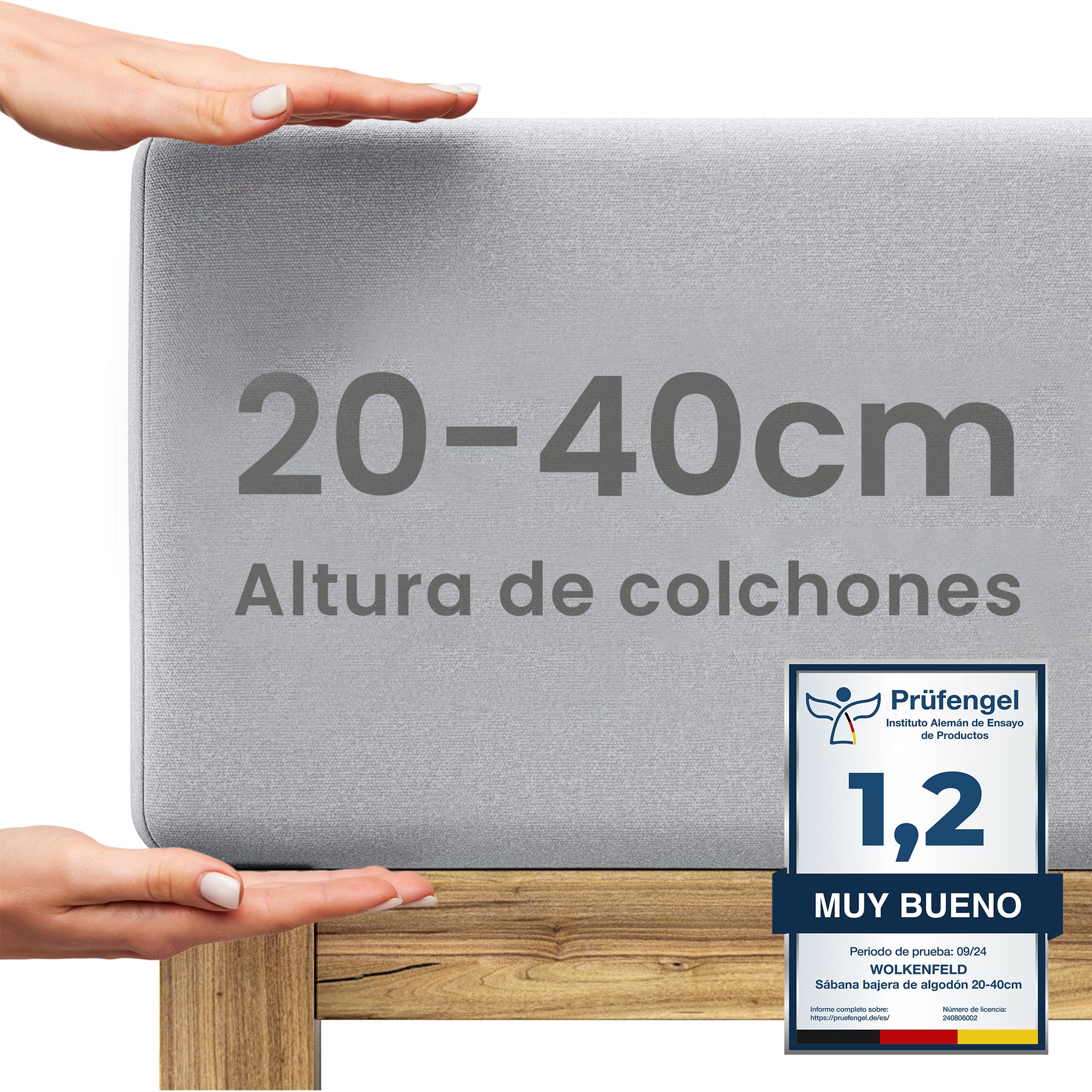 Wolkenfeld Sábana Ajustable para Cama Boxspring 200x220 hasta 220x240cm - hasta 40cm de Altura de colchón - Sábana de algodón Premium 200x220 200x240 220x240 para Camas Boxspring - Gris Claro