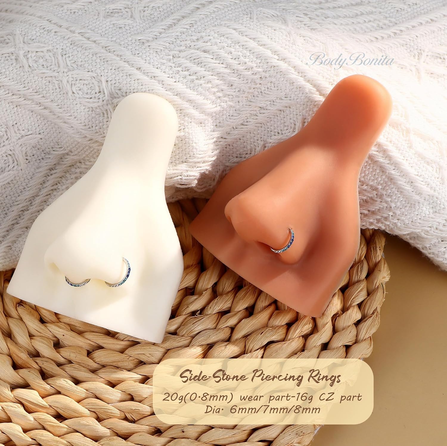 BodyBonita 20G Gradient CZ Nose Rings Hoops for Women - 316L Surgical Steel Nose Piercings Clicker Septum Rings Nostril Jewelry Cartilage Helix Rook Tragus Daith Earrings 6 7 8mm - Image 4