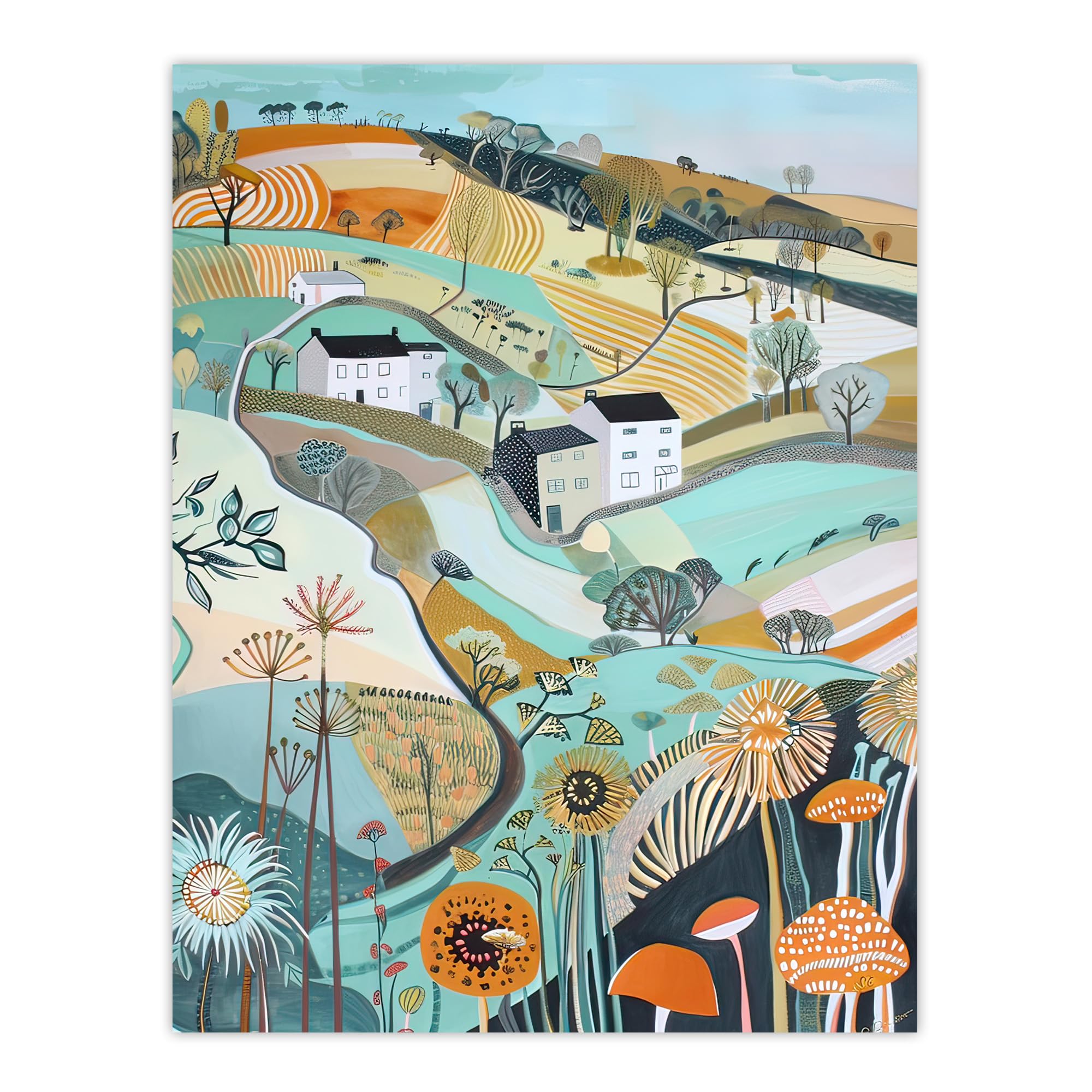 Artery8 Aberdaron Rural Wales Landscape Wildflowers Hills Living Room Large Wall Art Poster Print Thick Paper 18X24 Inch