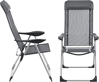 [en.casa] Set di 2 Sedie da Giardino/Terrazza/Campeggio/Balcone - 2 Sedie Pieghevoli con Schienale Alto Reclinabile in 5 Posizioni, Telaio in Allumino, Supporto Fino a 115 kg - Grigio Scuro