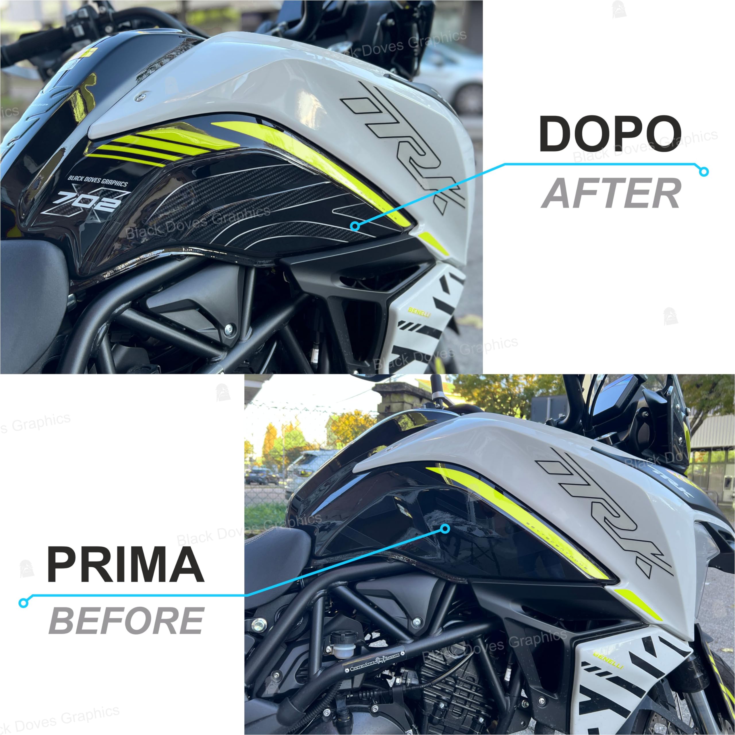 Adesivi 3D Resinati Protezioni compatibili con Benelli TRK 702 X (Fiancate Serbatoio)