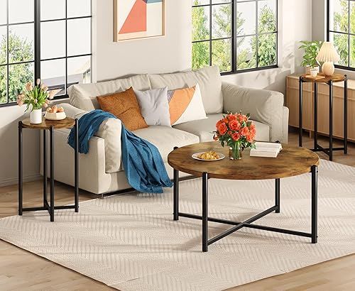 LTTROMAT Juego de 3 mesas auxiliares de mármol sintético y 2 mesas auxiliares con marco de metal para sofá, para sala de estar, oficina, apartamento