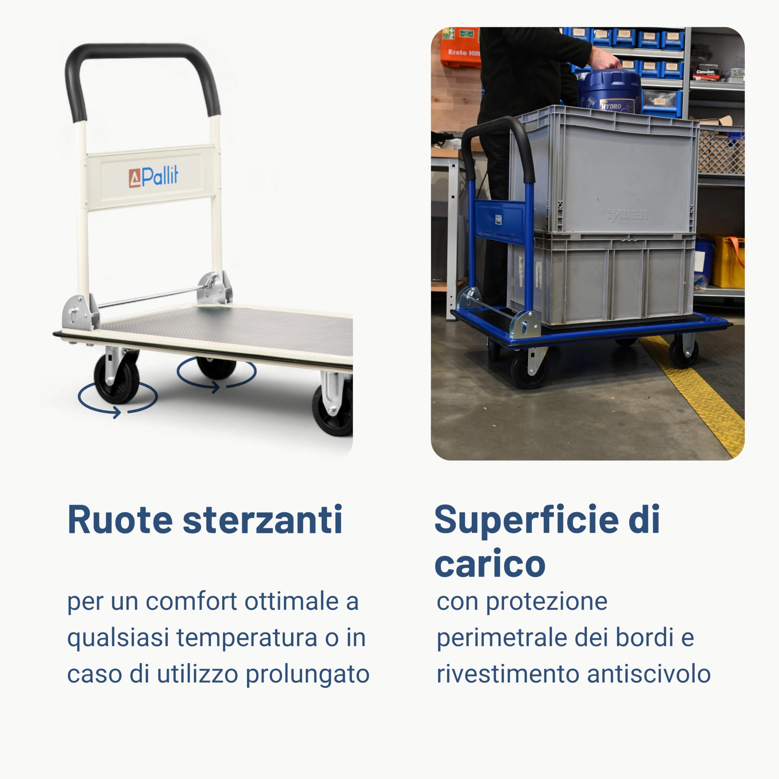Pallit Carrello per trasporto pieghevole CARRY | portata 150 kg | Carrello a piattaforma con rivestimento antiscivolo