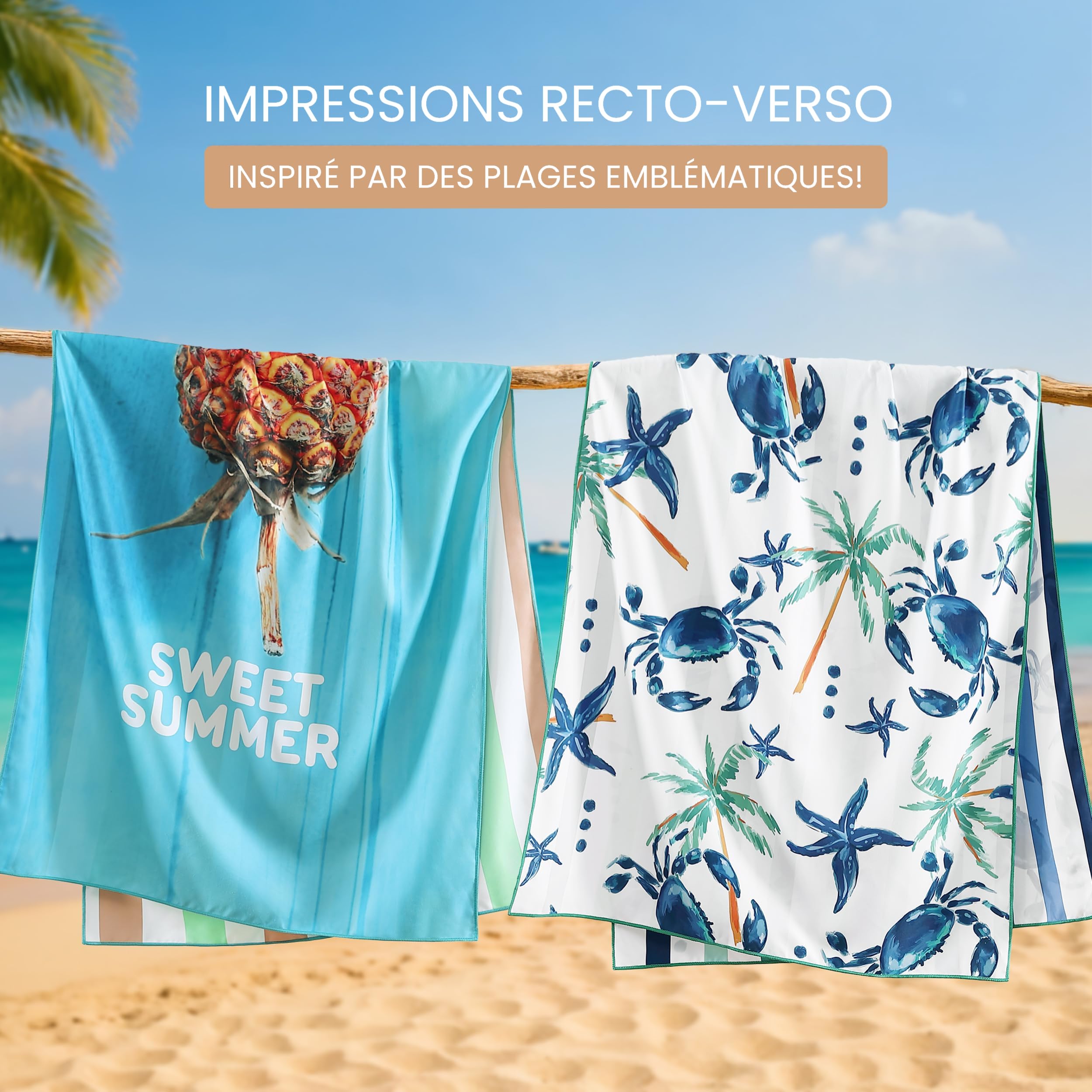 Serviettes De Plage Surdimensionnées Casa Platino - Microfibre Anti-sable, Séchage Rapide - Lot De 2 - Imprimé Double Face - 5