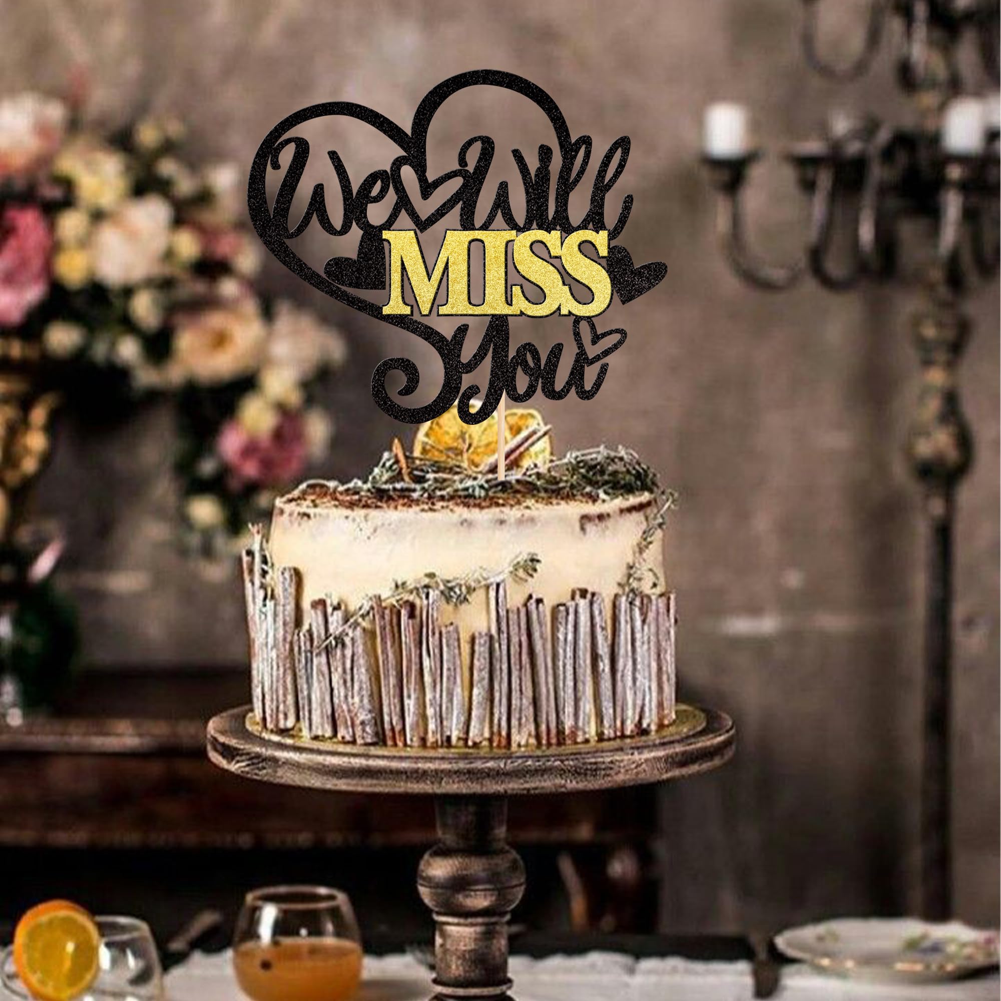 ALLY-MAGIC Topper Per Torta Glitterato “We Will Miss You” – Rosa – Decorazioni Per Festa Di Pensionamento O Addio – 16,6 X 12,4 Cm