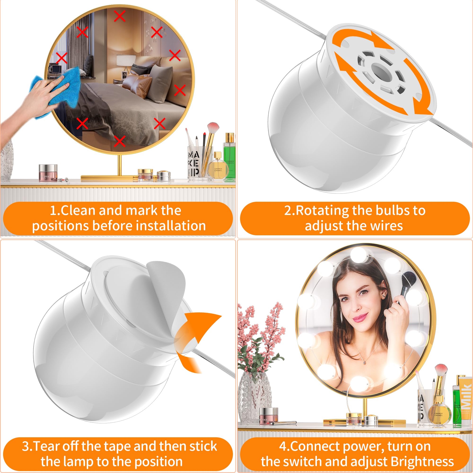 daphomeu Mirror Lights 10 Bulbs, Hollywood Mirror Light Kit, Vanity Lights Perfectly Hidden Cables - Image 4