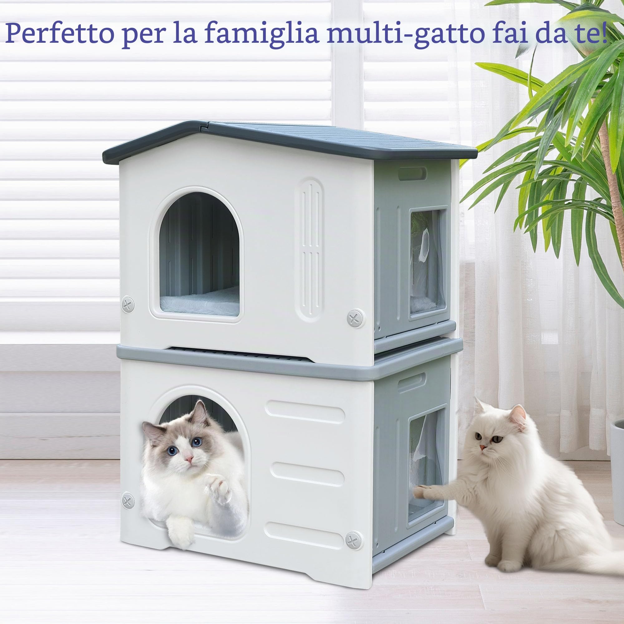 Casetta per gatti indoor in plastica selvaggia casetta per cuccioli di piccole dimensioni medie animali domestici grigio