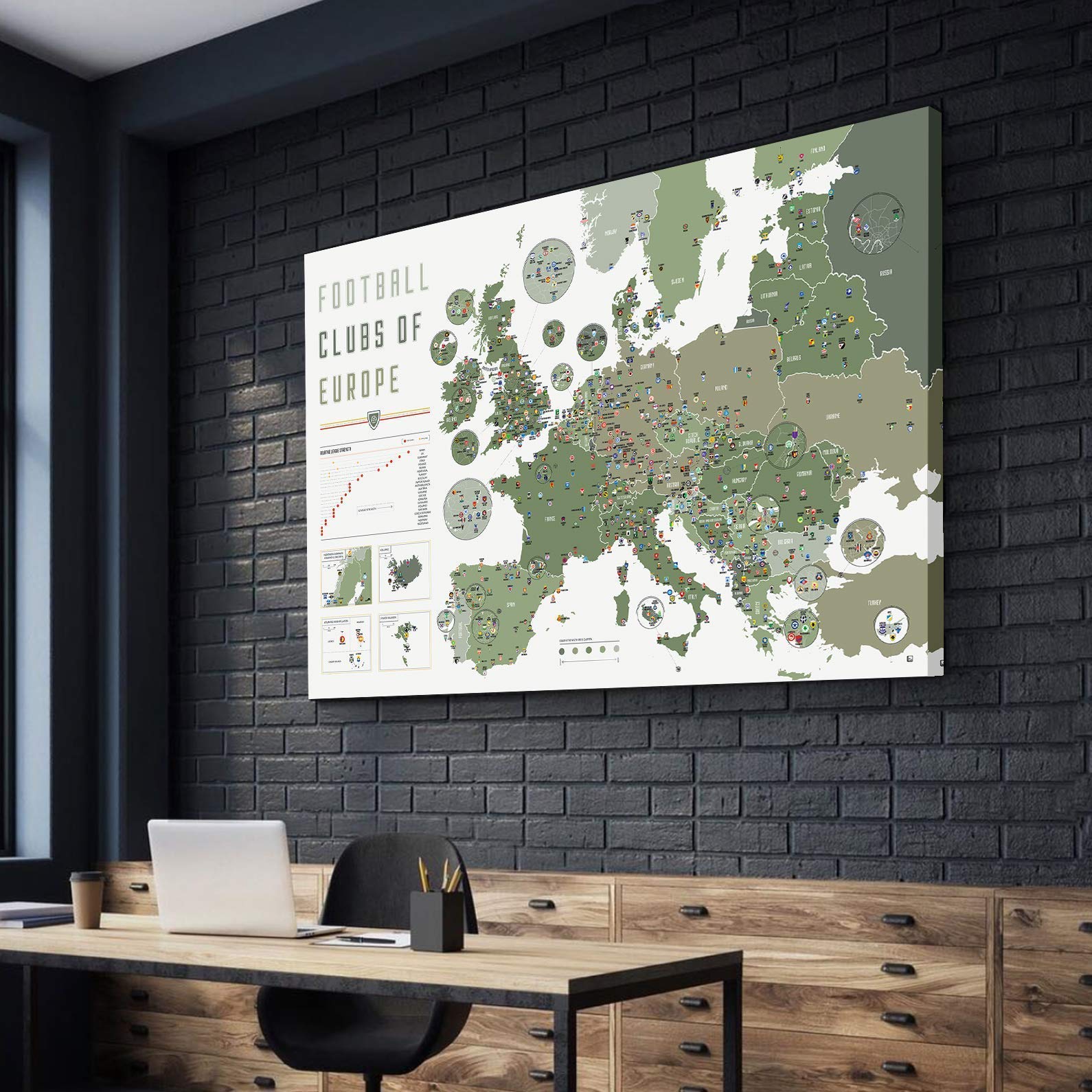 Football Clubs of Europe World Map Cartographic Compendium Pinpoints With Top Football/Soccer