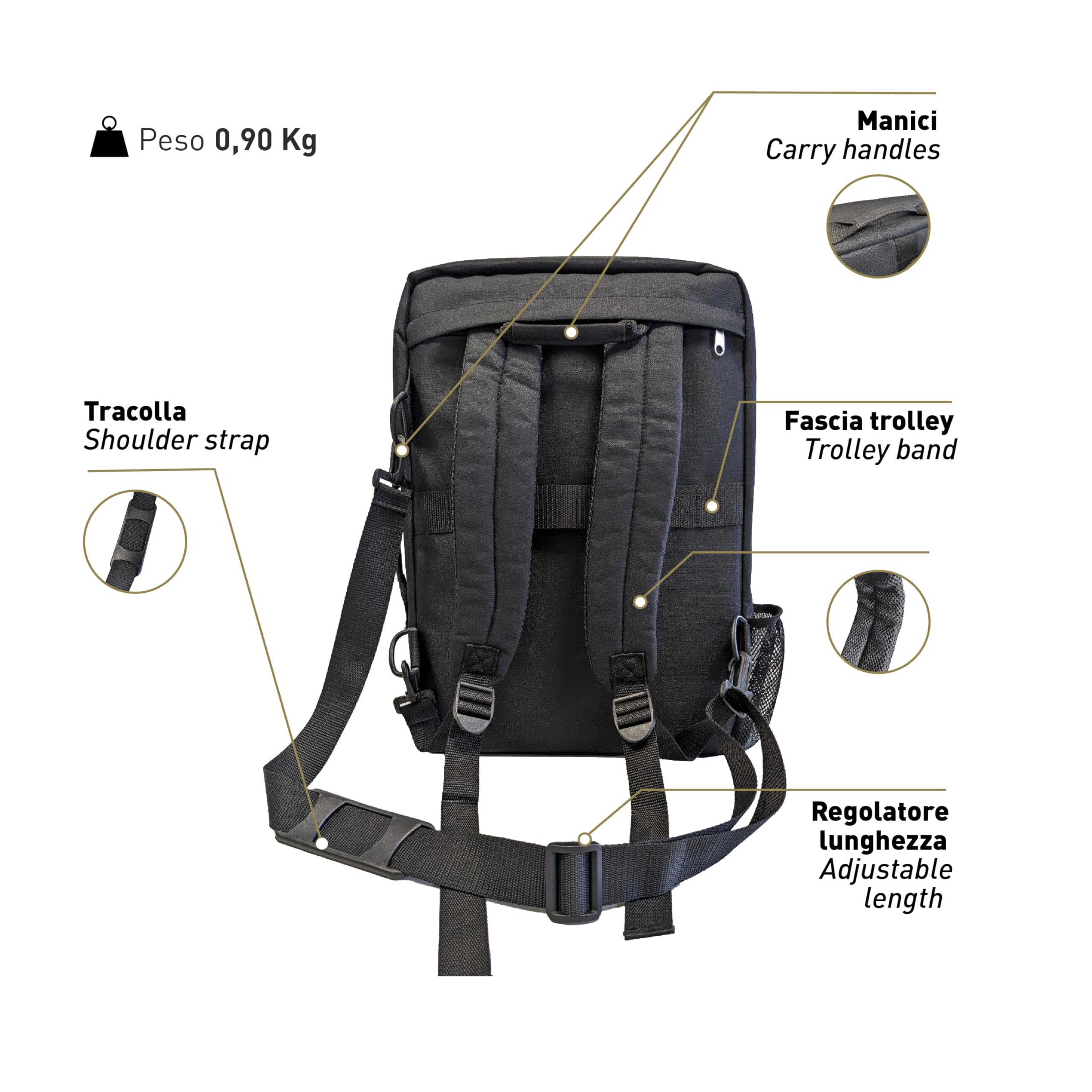 Ambrogio Sanelli, Caravel Backpack Multiuso, Zaino Professionale Porta Coltelli con 6 Tasche, Resistente e Sicuro, Utilizzabile come Zaino PC, Tracolla, Borsa o come Bagaglio a Mano, Made in Italy