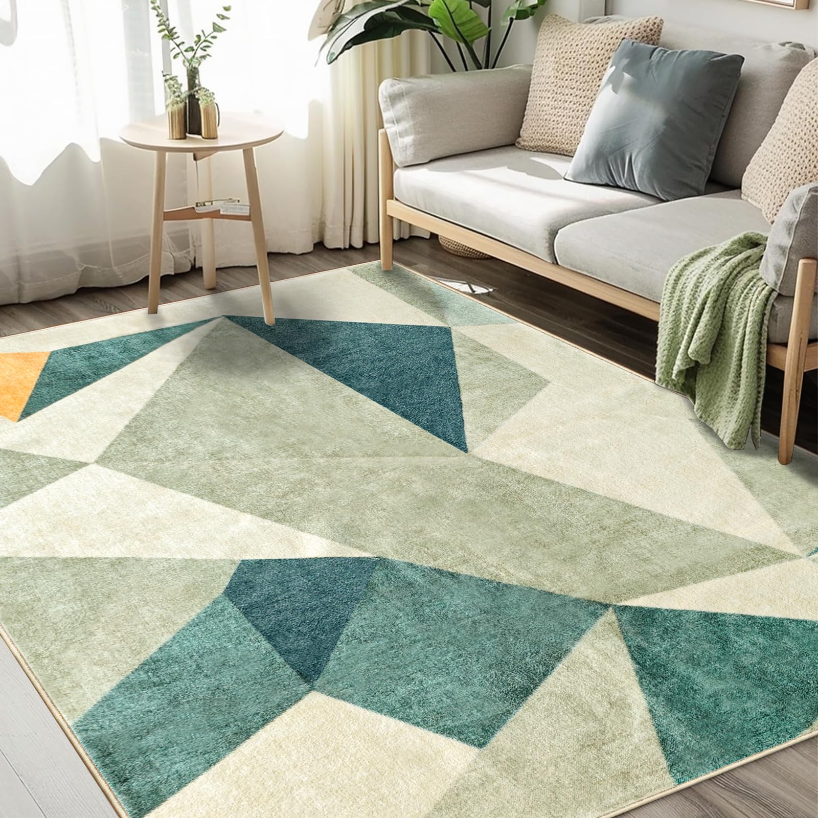 Tapis Vert Salon Moderne Poil Ras Lavable 160 x 230 cm