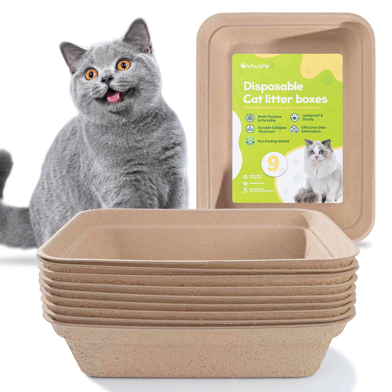 Disposable Cat Litter Box 9-Pack Large for Travel Home Use