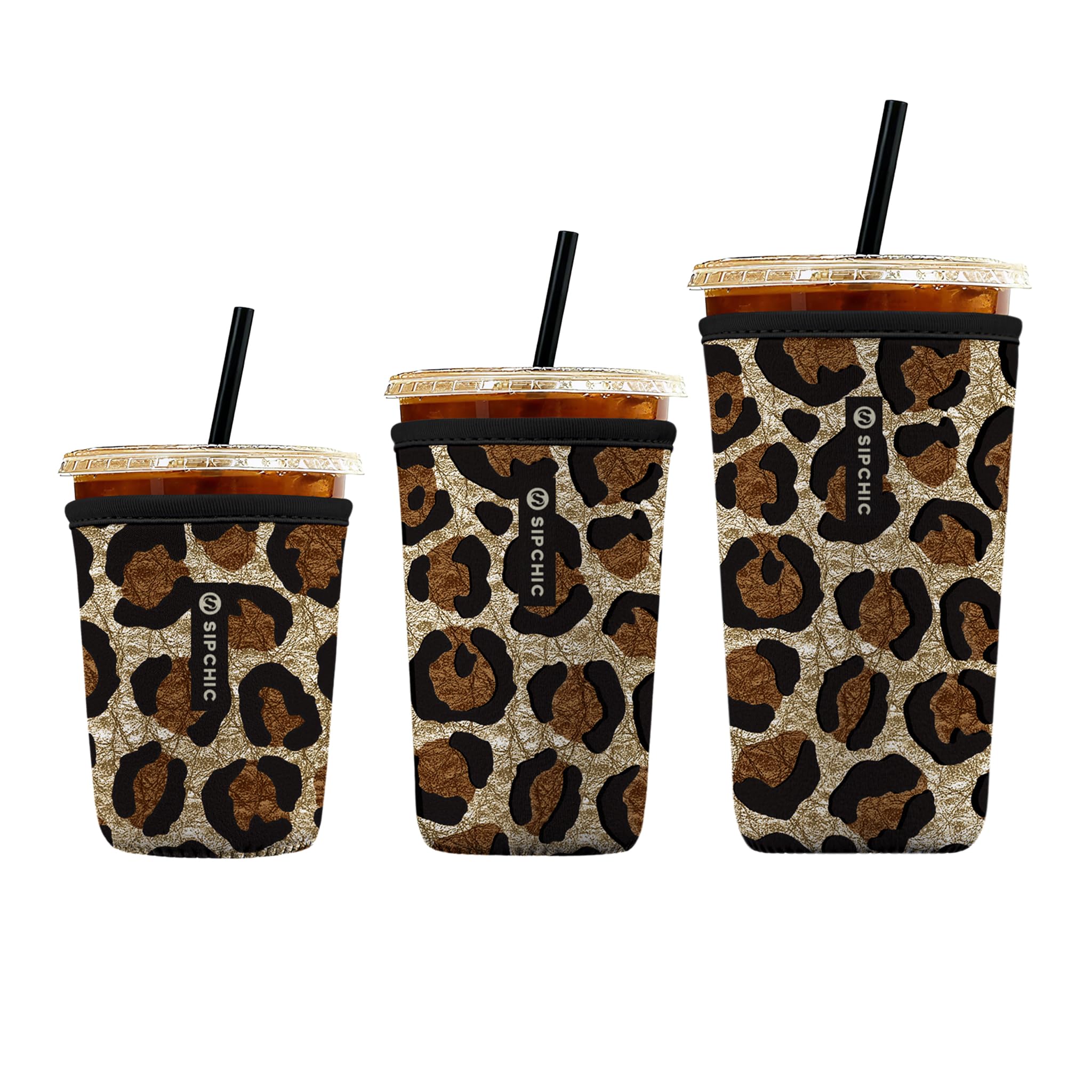 Iced Coffee Sleeve – Neoprene Reusable Cup Sleeves for Drinks, Insulated Drink Sleeves to Keep Hands Dry &amp; Drinks Cold, Stylish &amp; Durable Coffee Sleeves (Savage Glam, S/M/L 3-Pack)