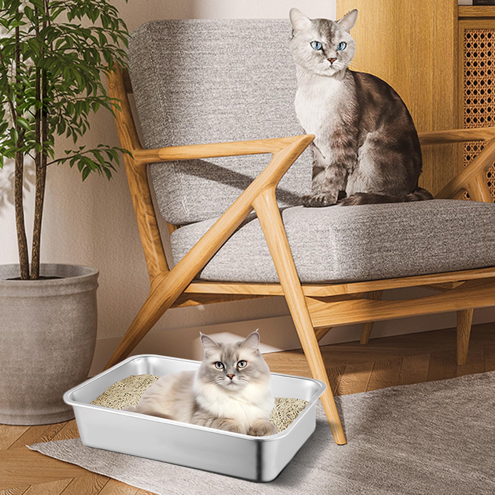 Bandeja de Basura de Acero Inoxidable para Gatos, diseño a Prueba de | salpicaduras y antiadherente, bandeja de basura duradera para mascotas, fácil de para el control de olores, caótico H