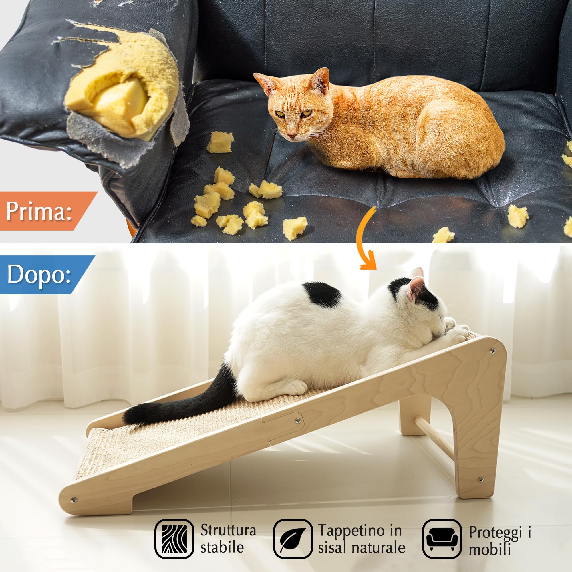 PETKARAY Tiragraffi per Gatti, Tappetino per Gatti a Forma di L, Protezione per Mobili da Parete con erba Gatta (Taglia Grande)