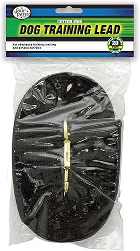 Four Paws Cotton Web - Correa de entrenamiento para perros, color negro, 20 pies