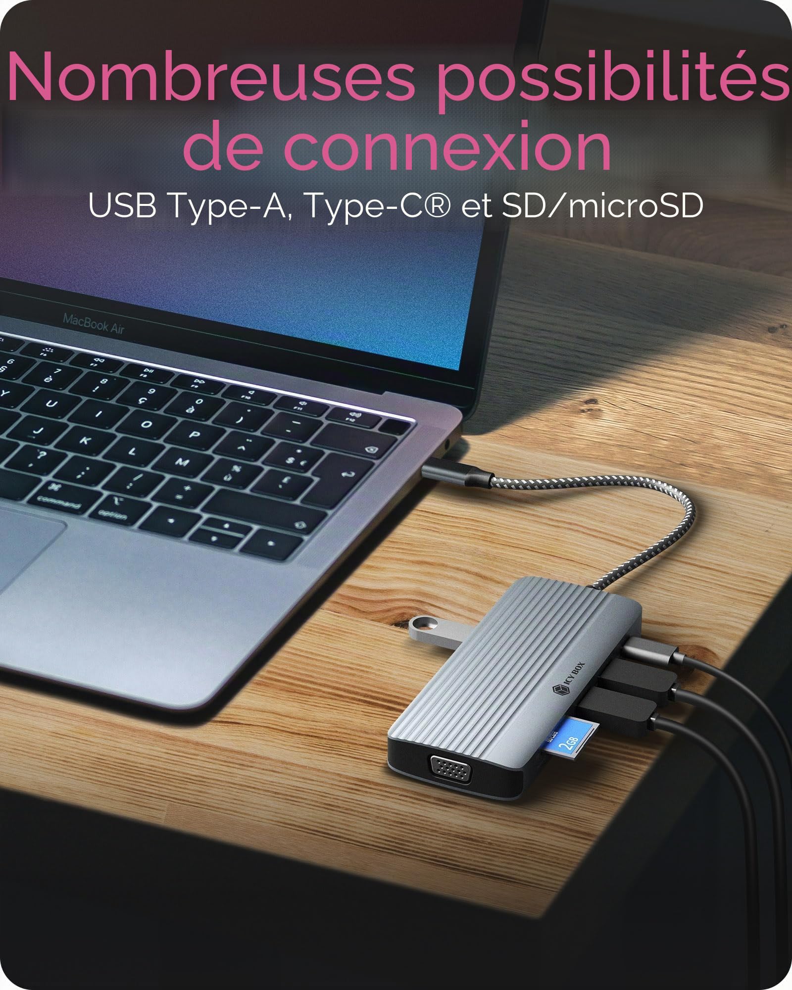 ICY Box Station d'accueil USB-C (10-en-1) avec 1x HDMI (4K 60 Hz), 1x VGA (2K 60 Hz), 3X USB-A, 1x USB-C, Lecteur de Cartes SD/microSD, Ethernet Gigabit, Power Delivery 100 W, IB-DK4040a-CPD
