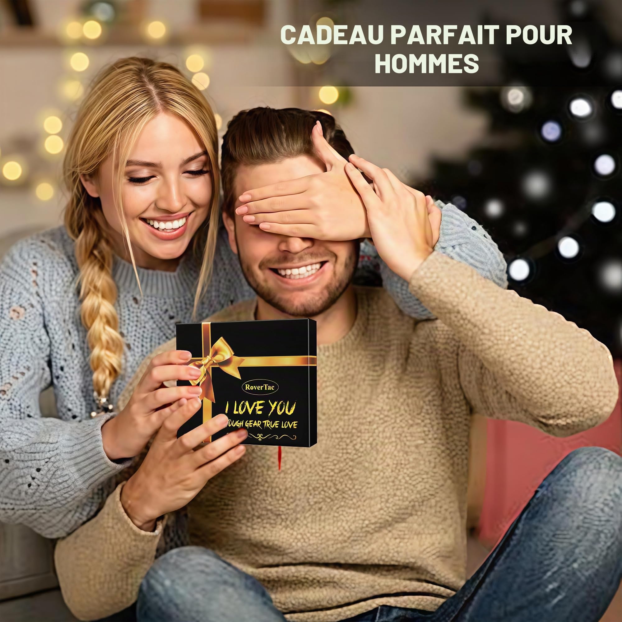 RoverTac Coffret cadeau multitools – Marteau multifonction 12 en 1, lampe torche LED, couteau utilitaire dans un coffret cadeau « I LOVE YOU » – Cadeau pour mari, petit ami, lui, les hommes